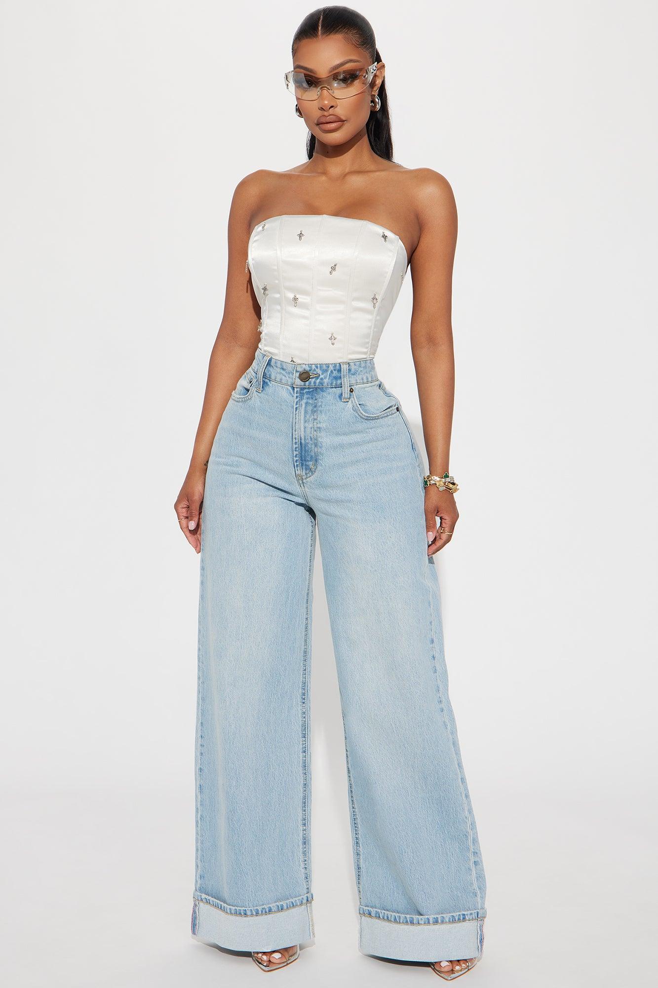 Anika Cuffed Wide Leg Jeans - Light Wash Product Image