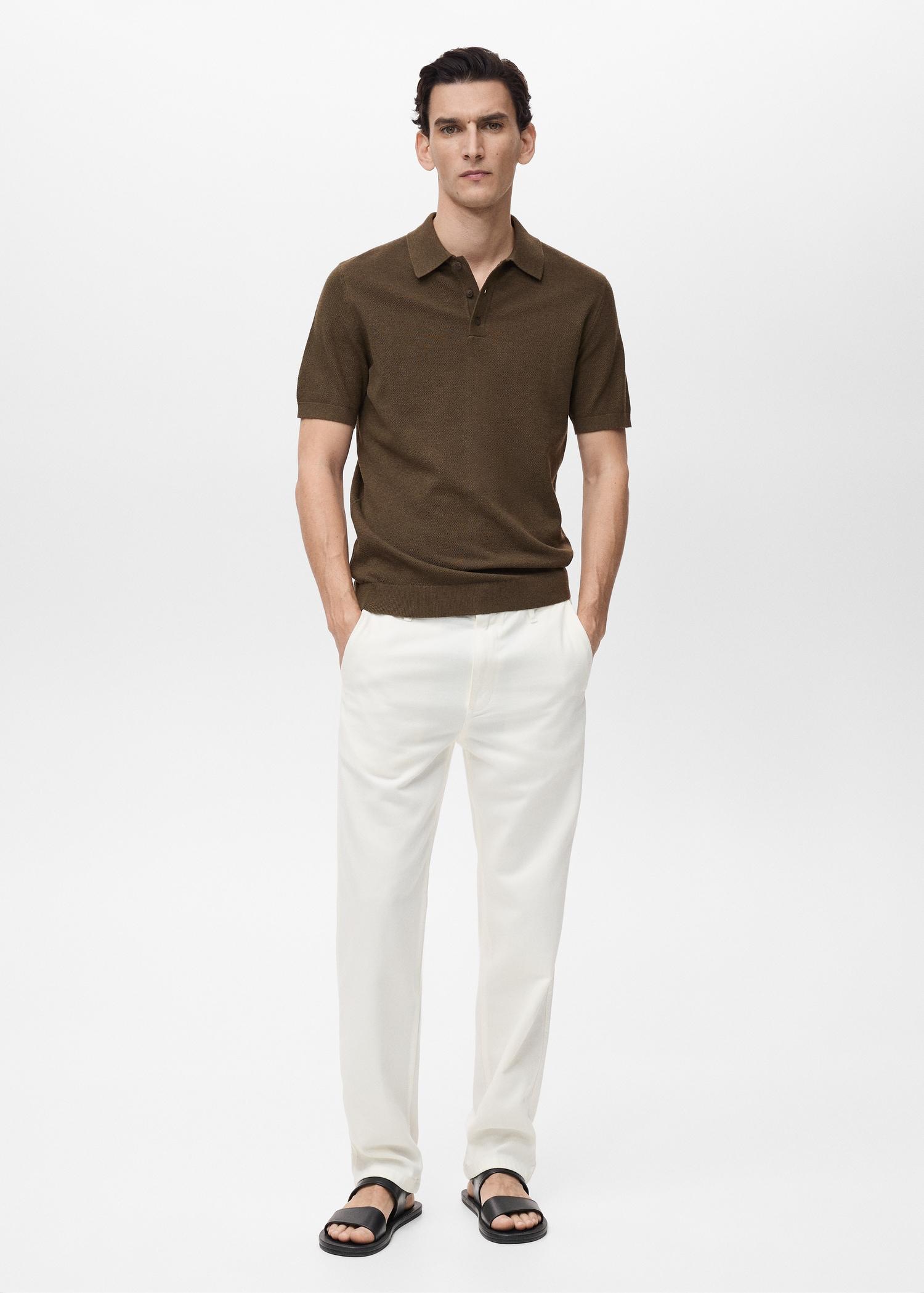Structured knitted slim-fit polo shirt - Men | MANGO USA Product Image