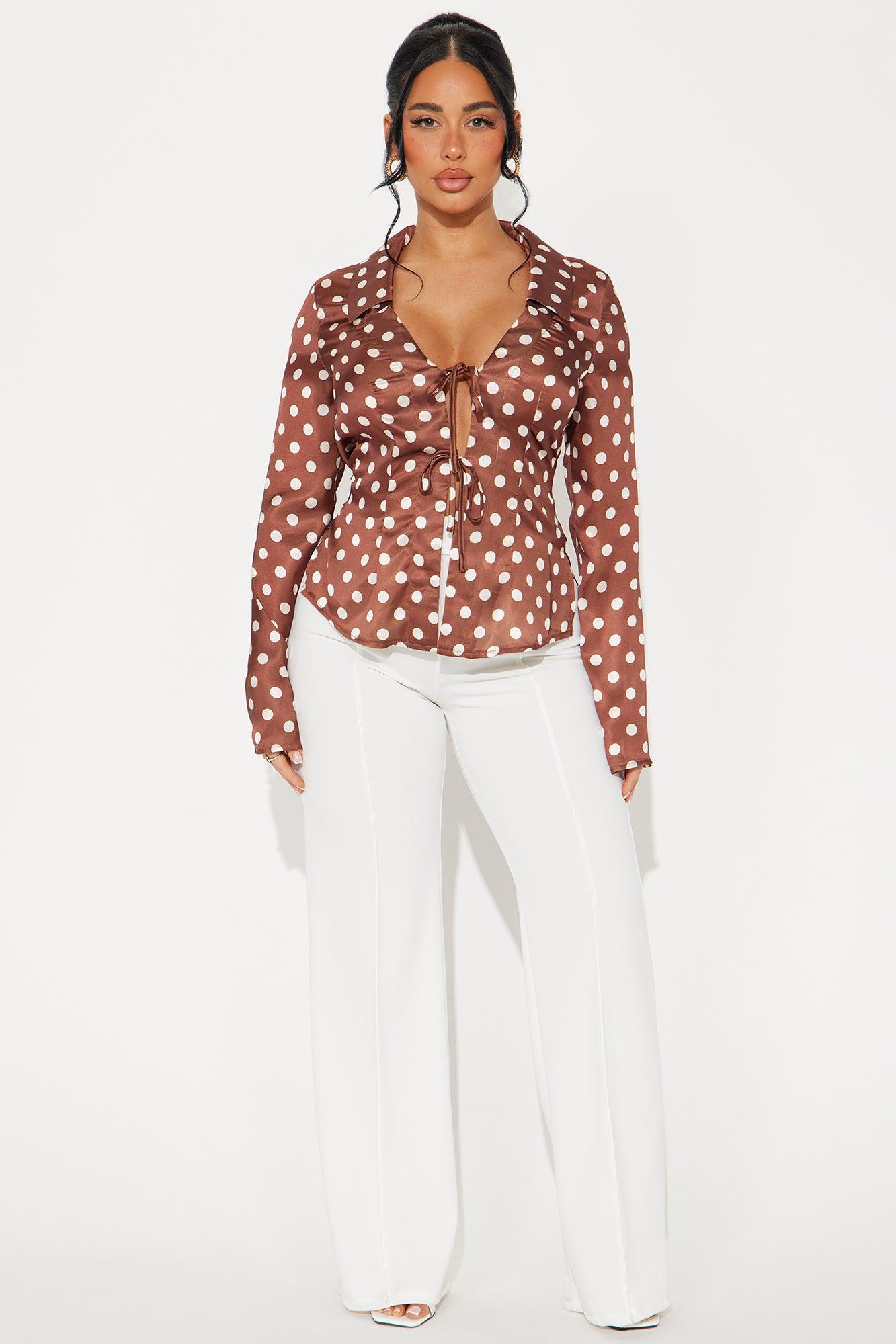 In A Polka Dot Mood Satin Shirt - Brown/combo Product Image