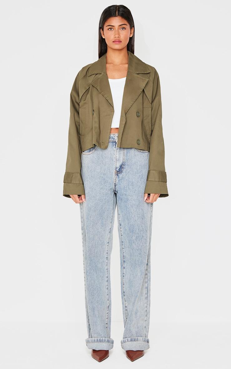 Khaki Cropped Storm Flap Detail Trench Coat Product Image