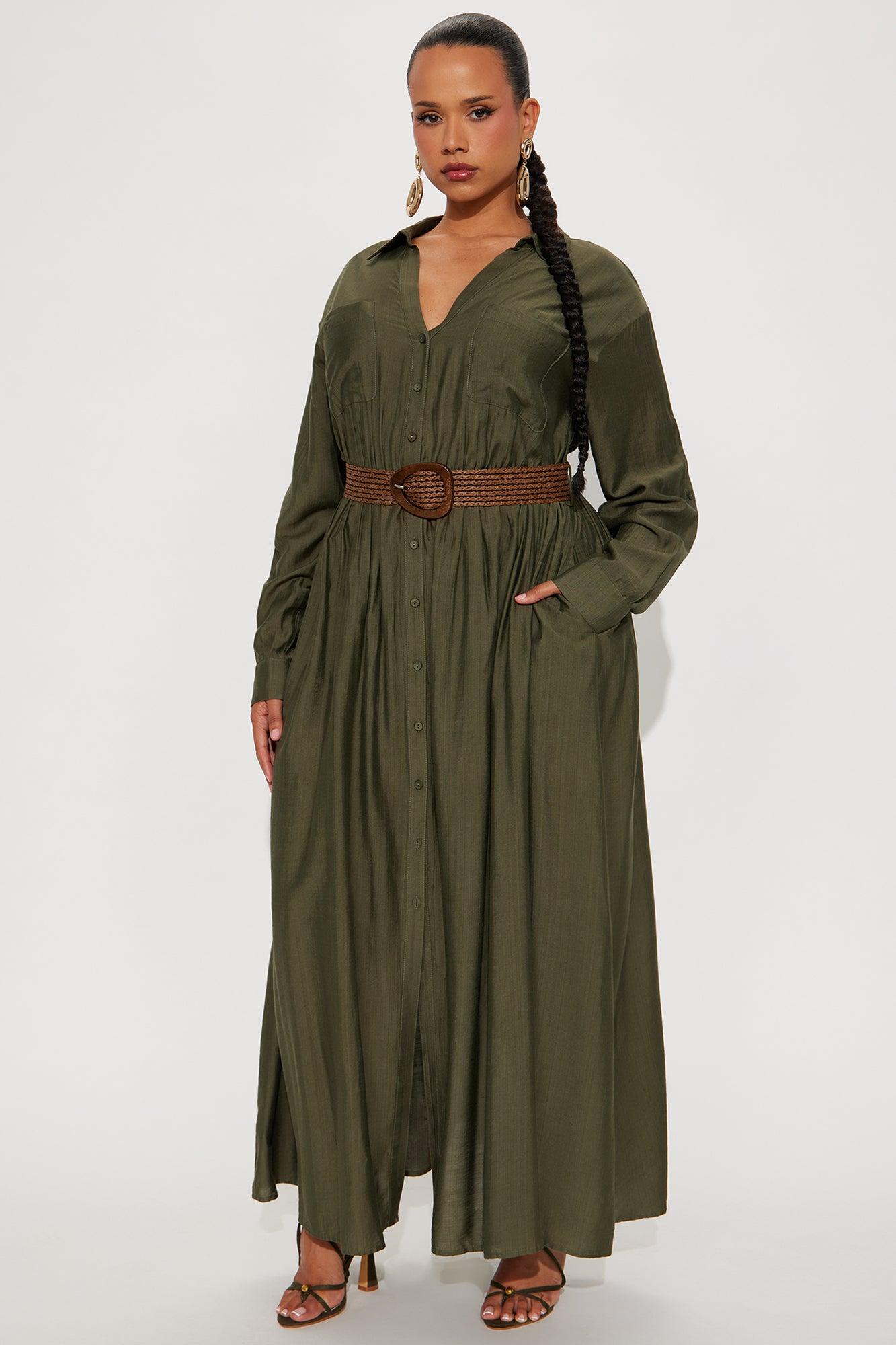 Alaya Linen Maxi Shirt Dress - Olive Product Image