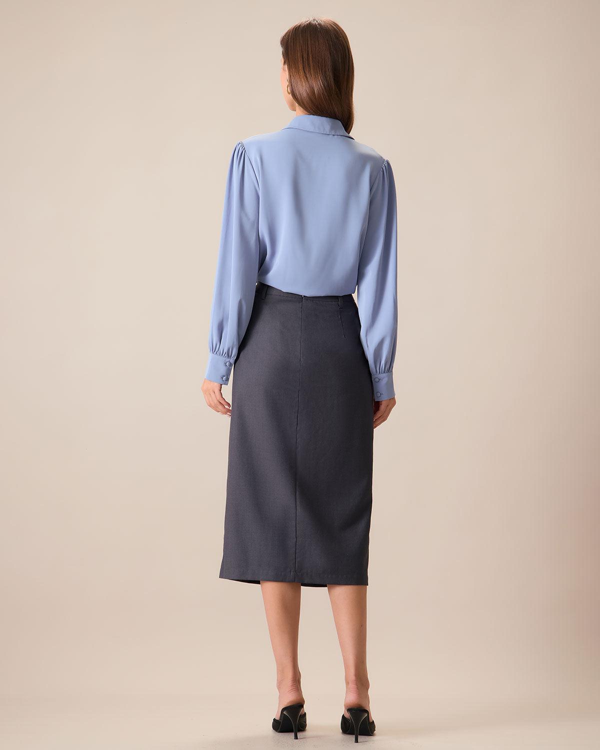 Women's Blue Lace Trim Shirt Female Product Image