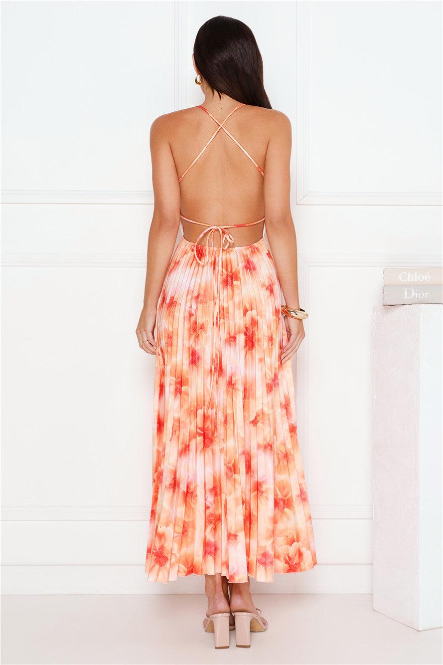 She's Exclusive Satin Maxi Dress Lime Orange Product Image