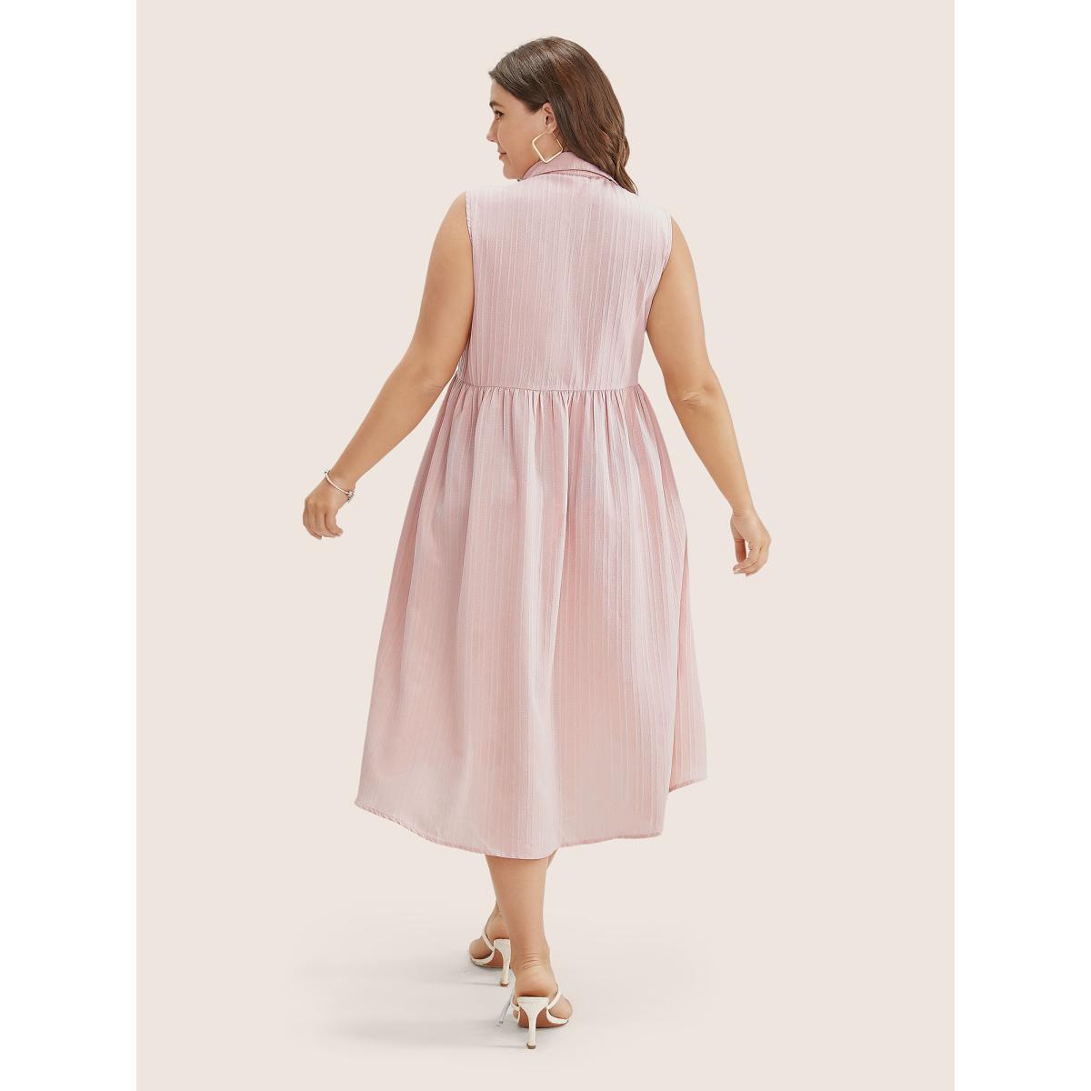 Plus Size Solid Shirt Collar Ruffle Pocket High Low Hem Button Up Dress Crepe Women At the Office Non Polo Sleeveless Curvy Midi Dress BloomChic 14-16/1X Product Image