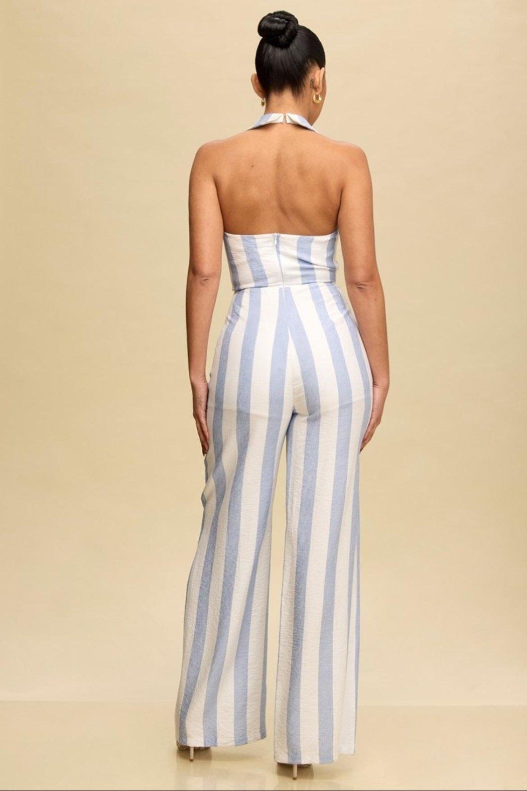 Striped Halter Jumpsuit Product Image