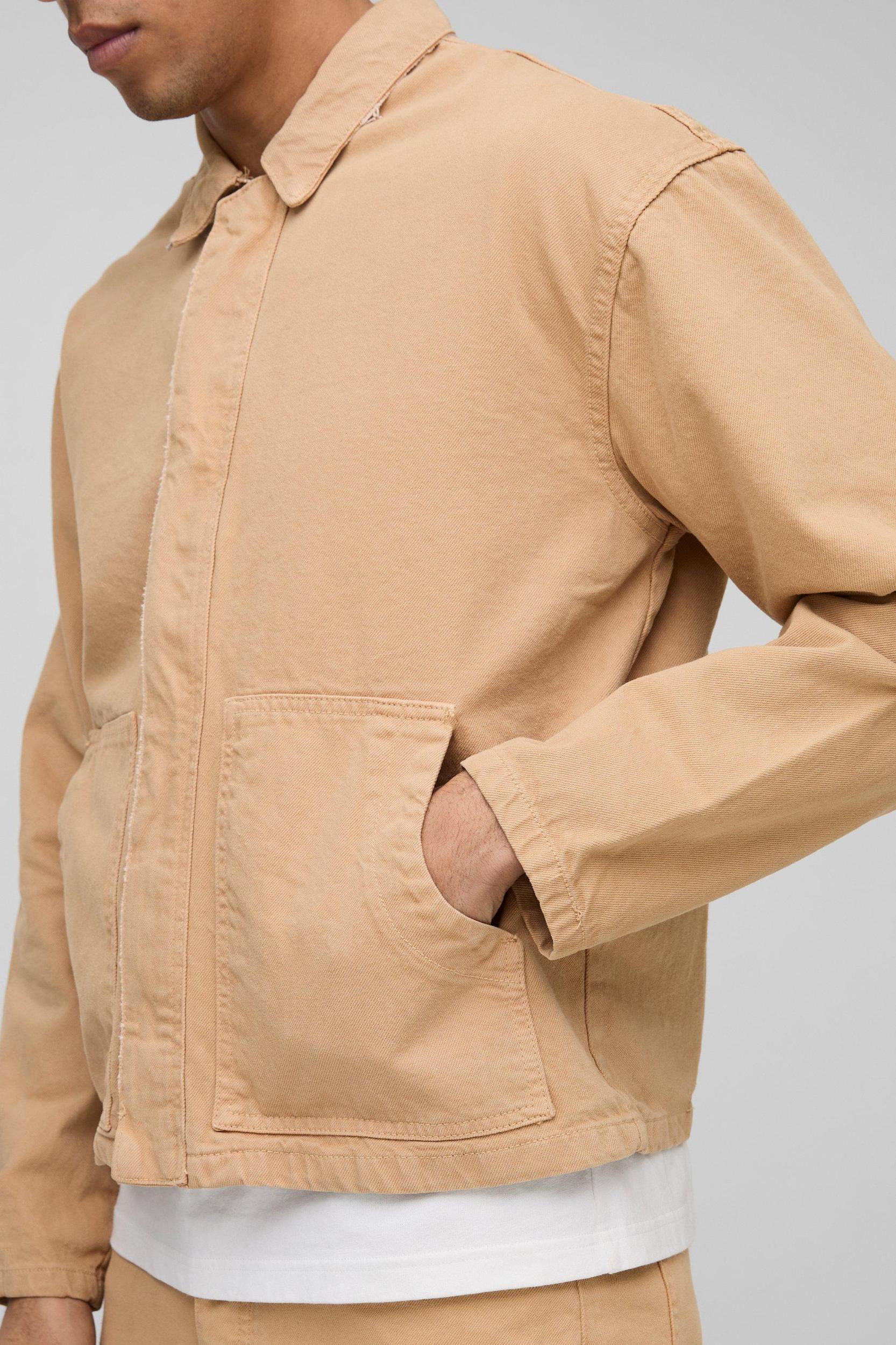 Oversized Distressed Twill Shirt Jacket | boohooMAN USA Product Image