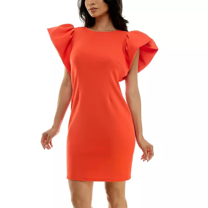 Women's Nina Leonard Ruffle Shoulder Sheath Mini Dress,  Product Image