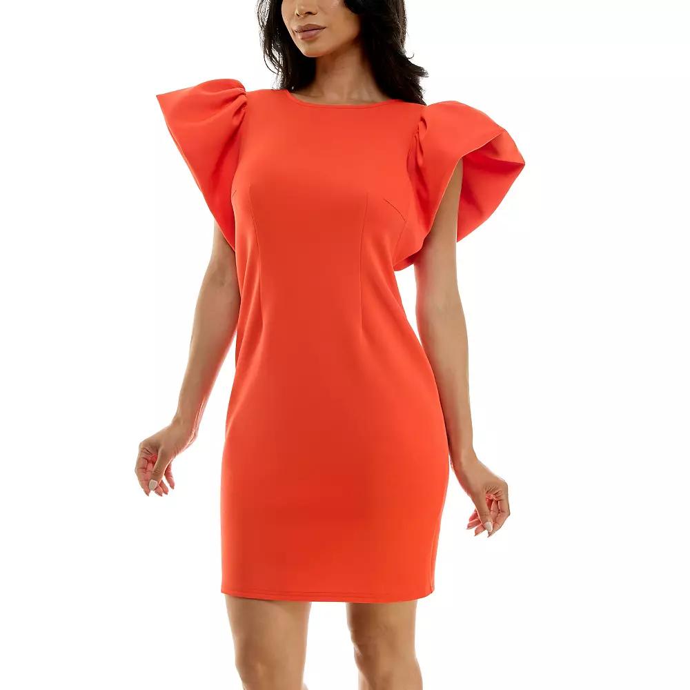 Women's Nina Leonard Ruffle Shoulder Sheath Mini Dress,  Product Image