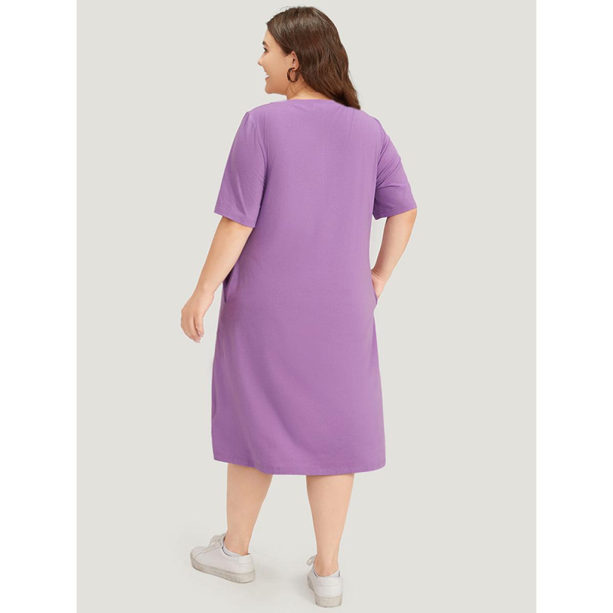 Plus Size Supersoft Essentials Heart Print Pocket Crew Neck Dress Lilac Women Casual Printed Curvy Midi Dress BloomChic 28/5X Product Image