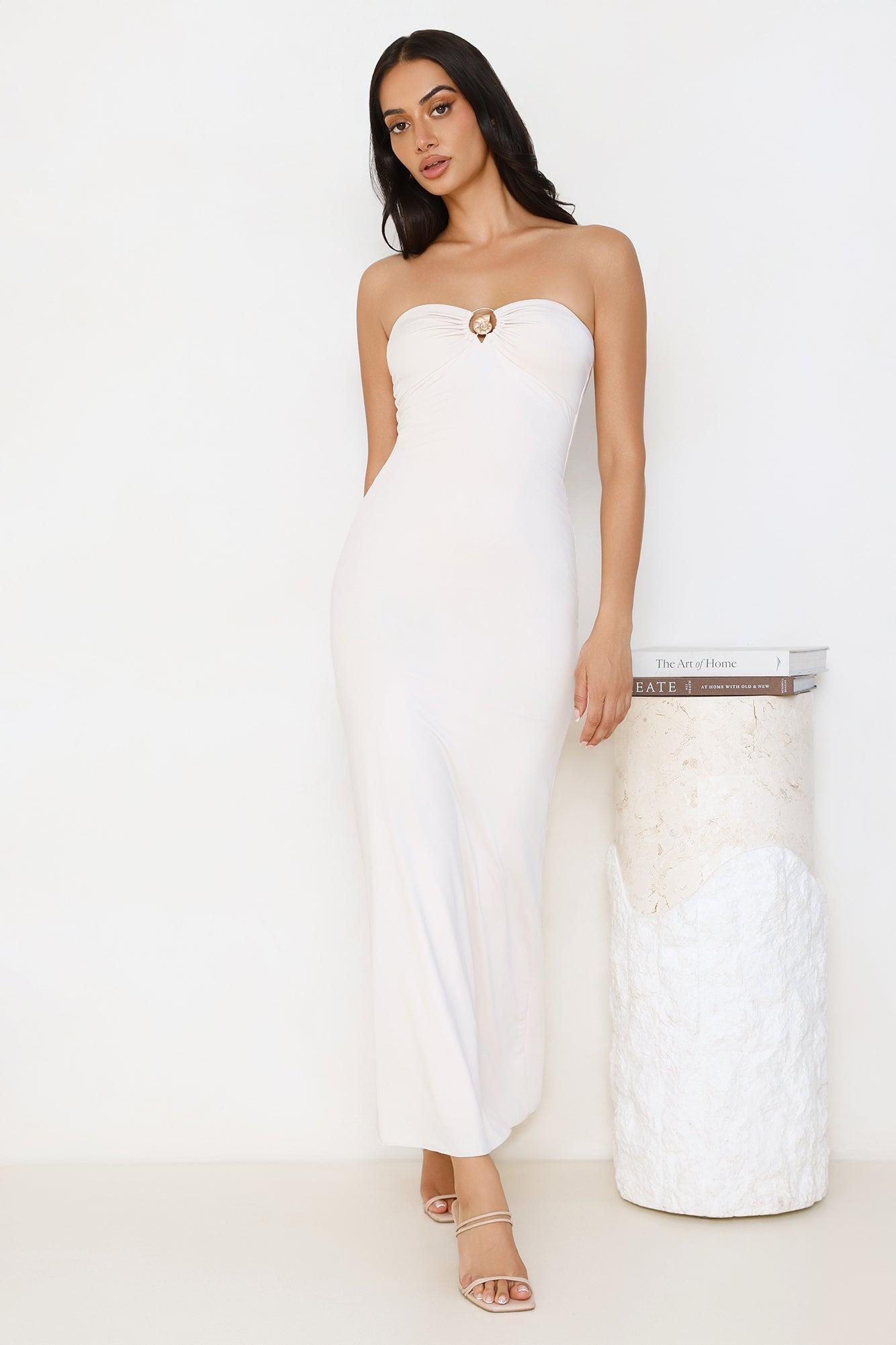 Simple Sunshine Strapless Maxi Dress Beige Product Image