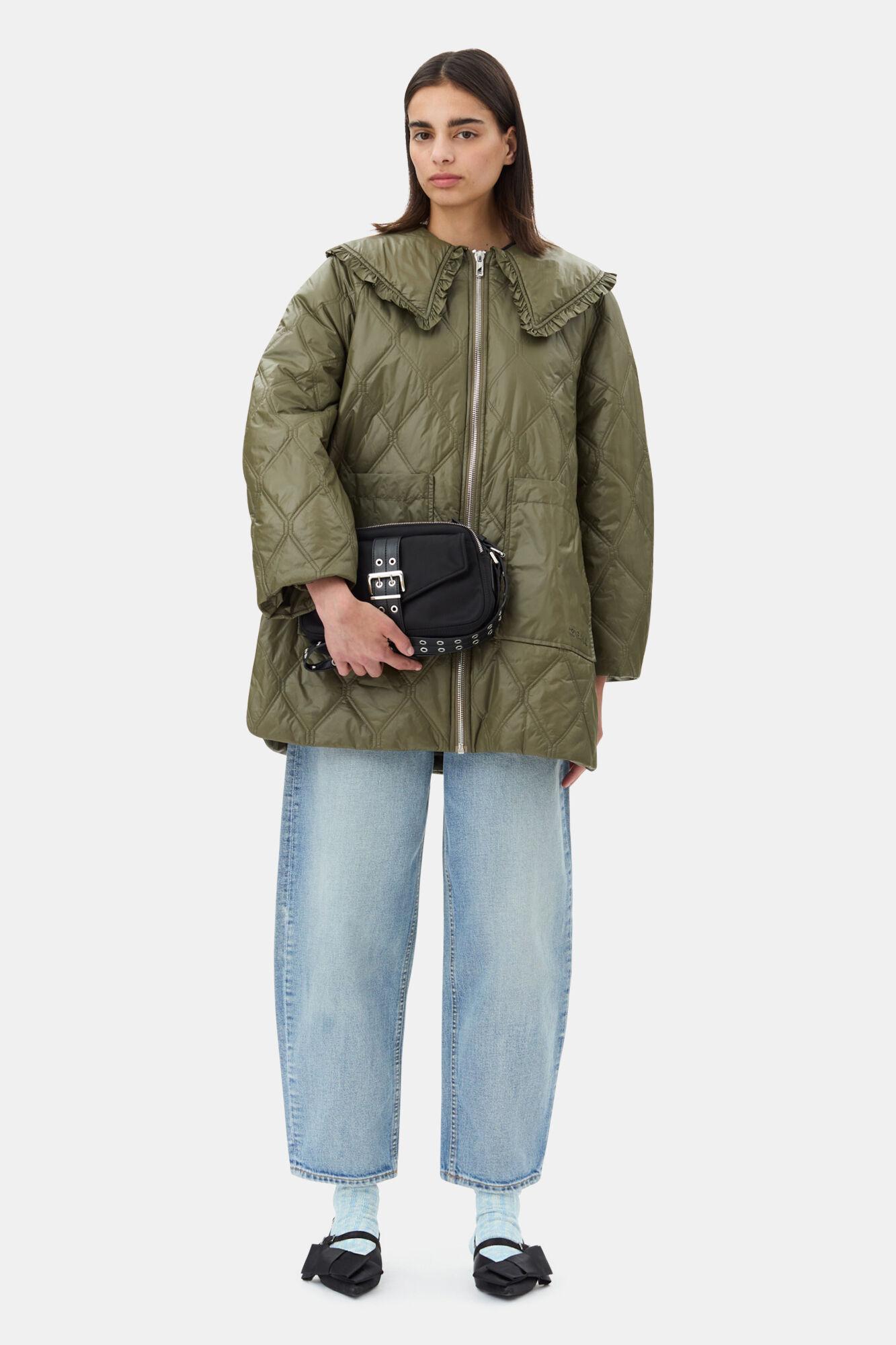 Green Shiny Quilt Midi Jacket Product Image