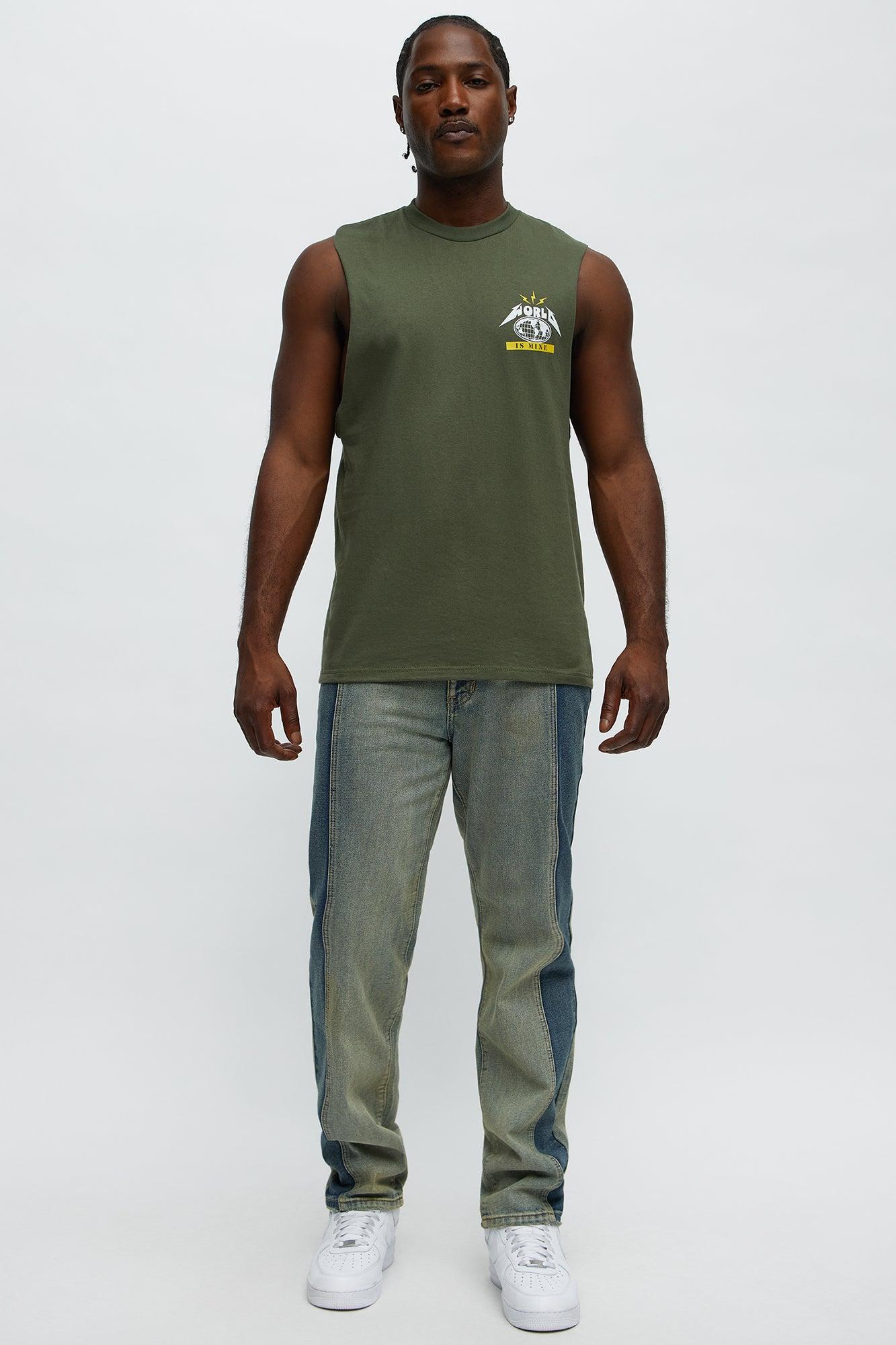 World Is Mine Muscle Tee - Military Green Male Product Image