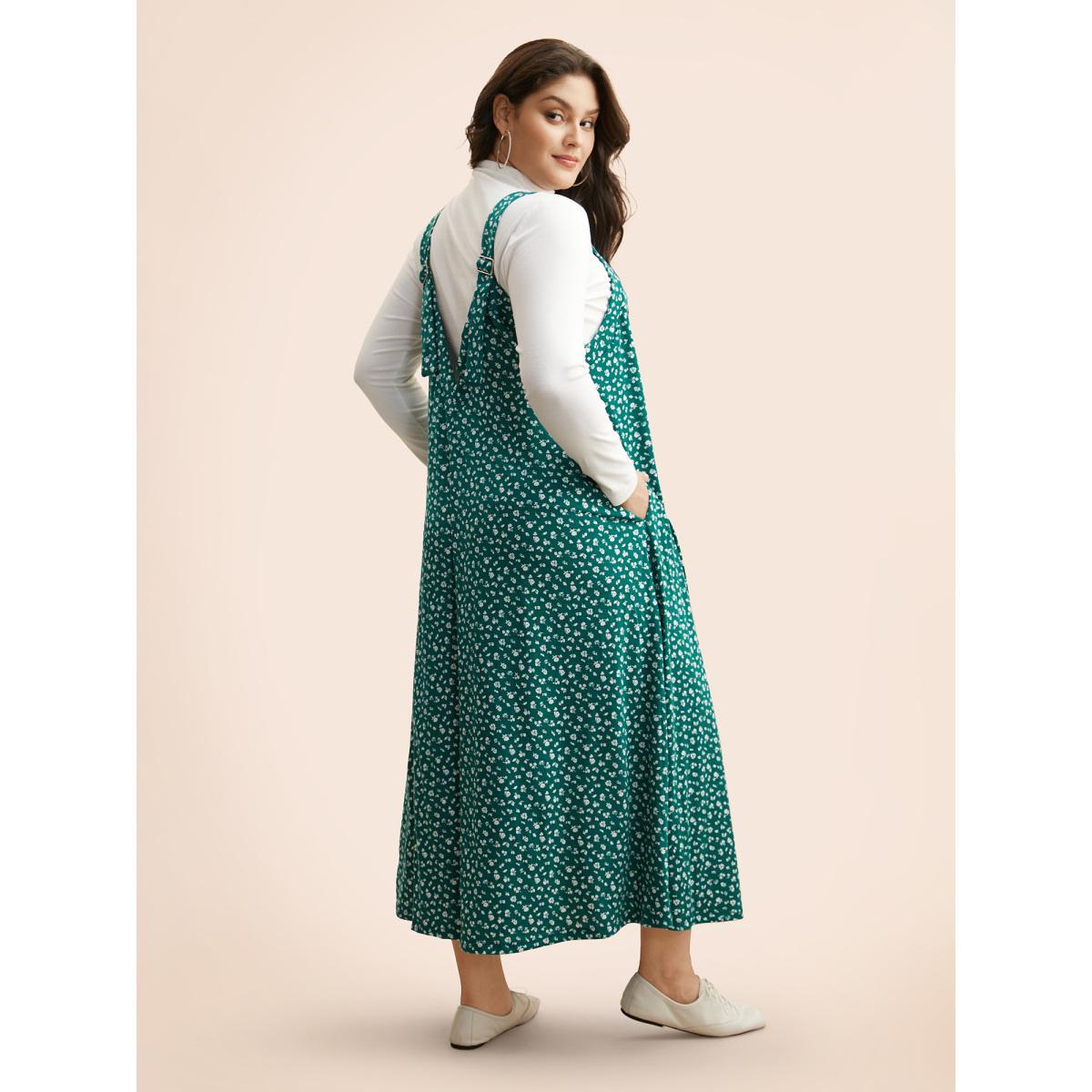 Plus Size Emerald Supersoft Essentials Solid Pocket Adjustable Straps Jumpsuit Women Casual Sleeveless Non Everyday Loose Jumpsuits BloomChic 22-24/3X Product Image