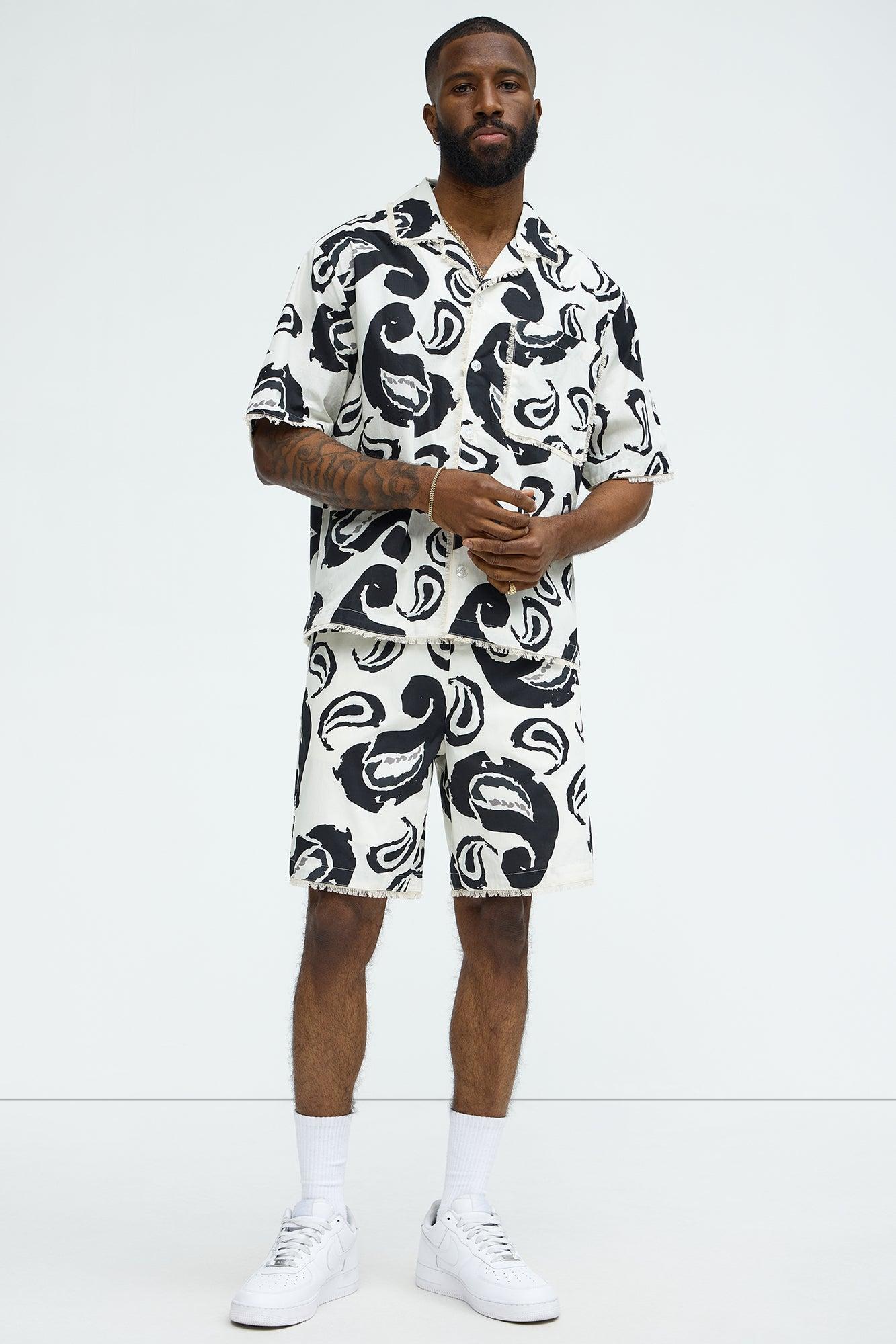 Paisley Print Frayed Shirt - White/combo Product Image