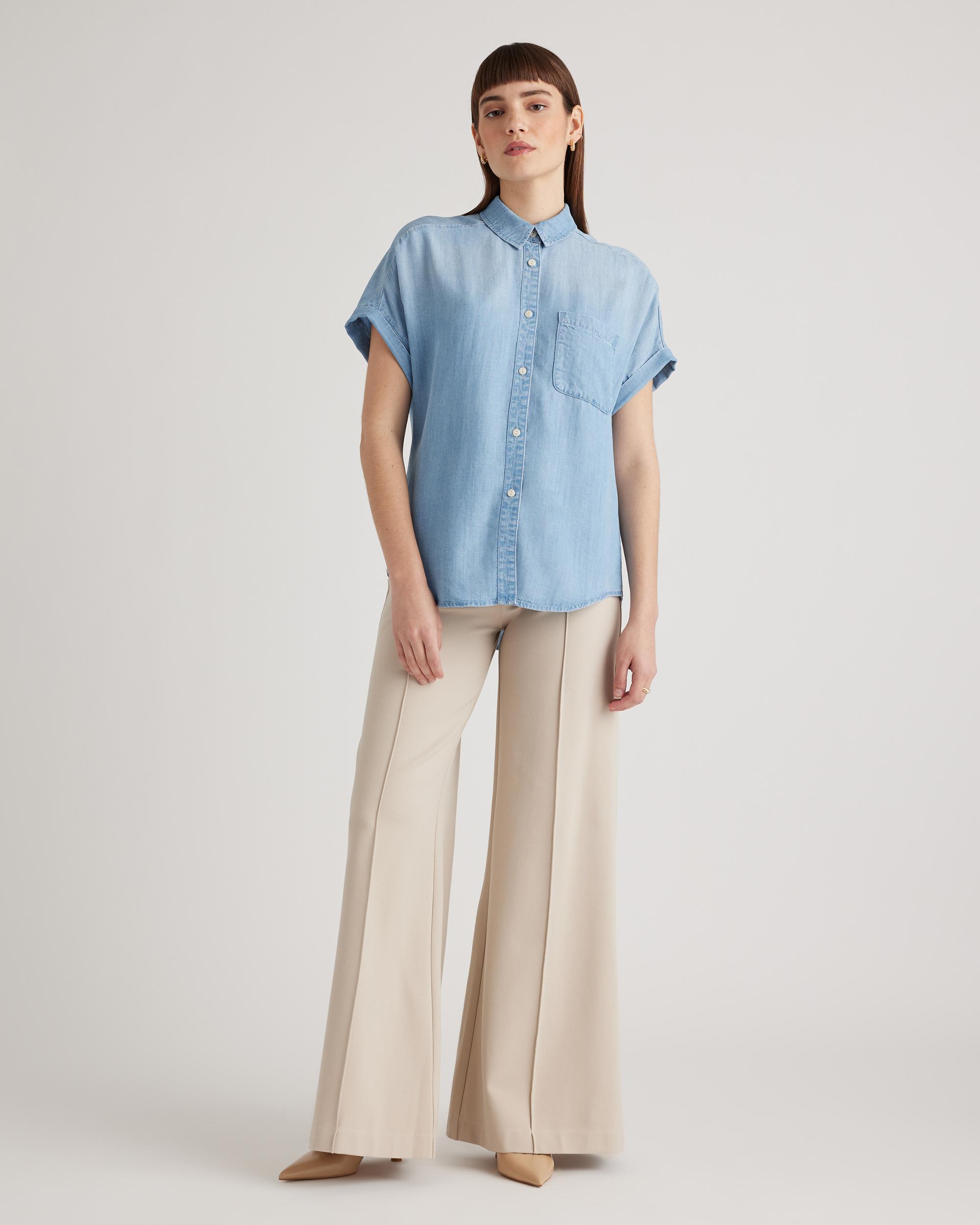 Quince | Women's Chambray Tencel Short Sleeve Shirt Size XS Product Image