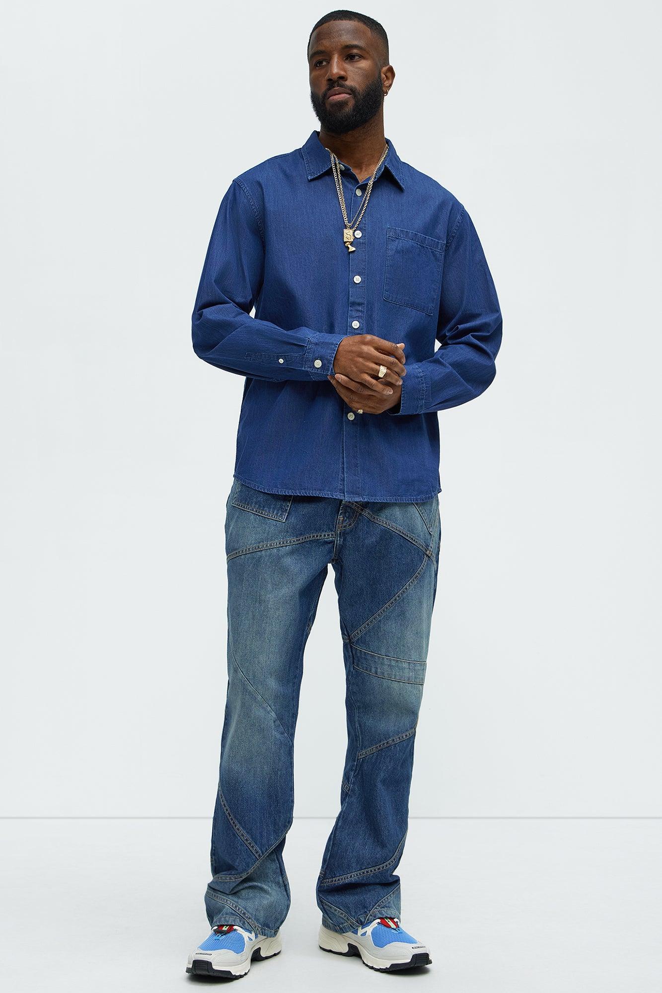 Tonal Patchwork Slim Flare Jeans - Medium Wash Product Image