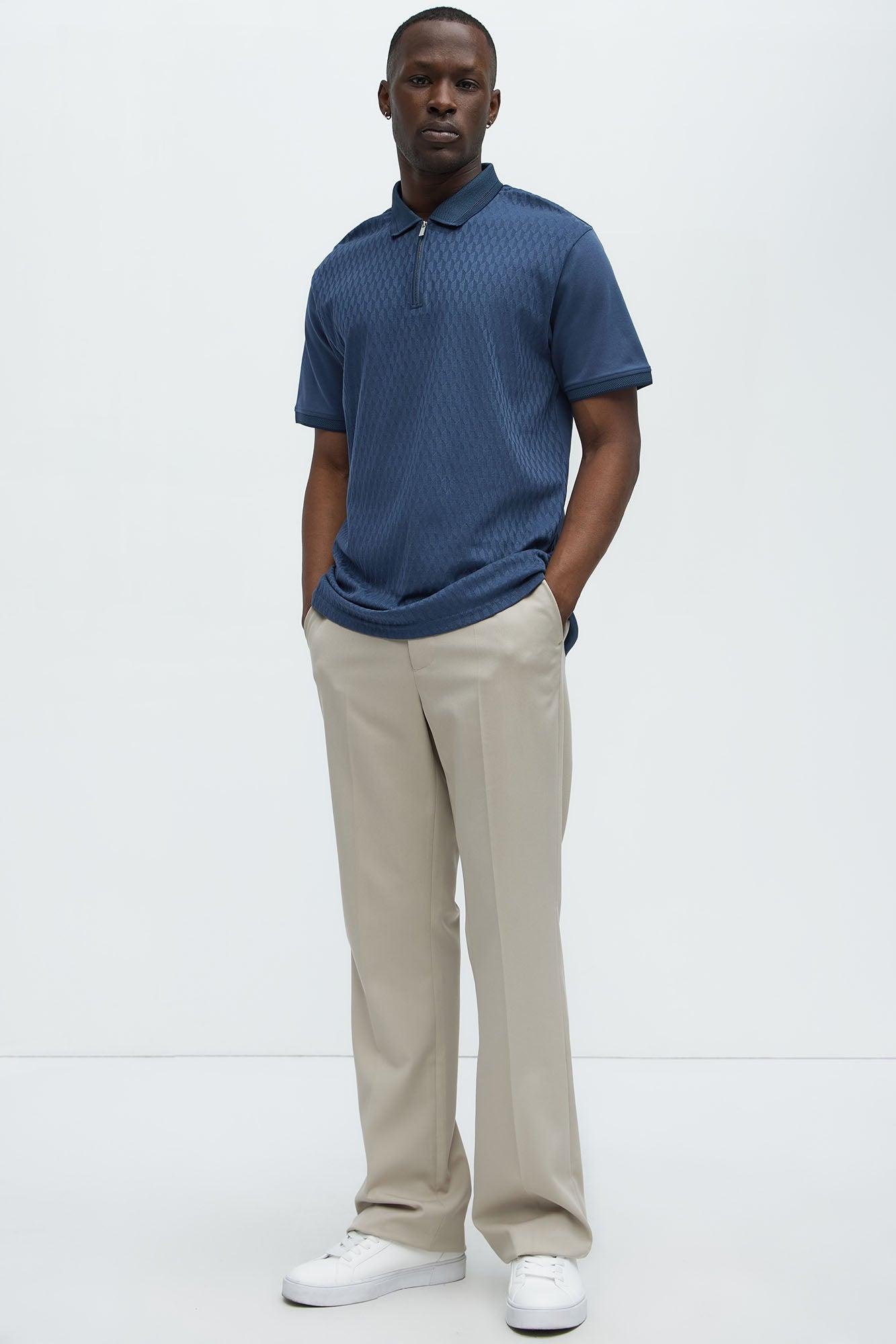 Textured Short Sleeve Quarter Zip Polo - Blue Product Image