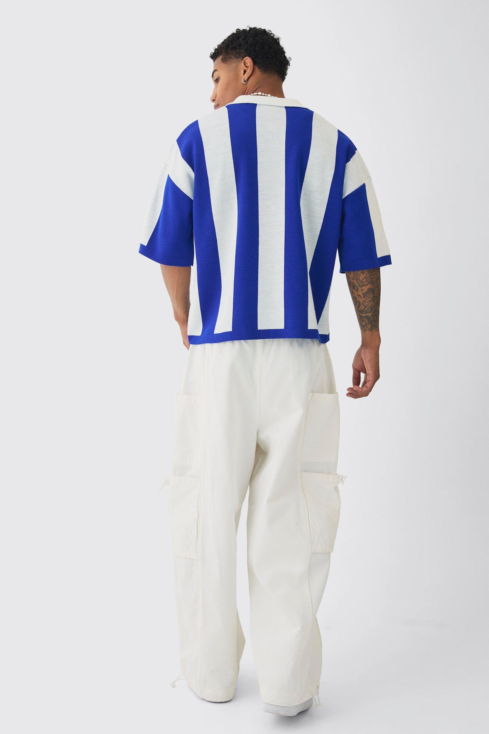 Oversized Boxy Football Knitted Polo | boohooMAN USA Product Image