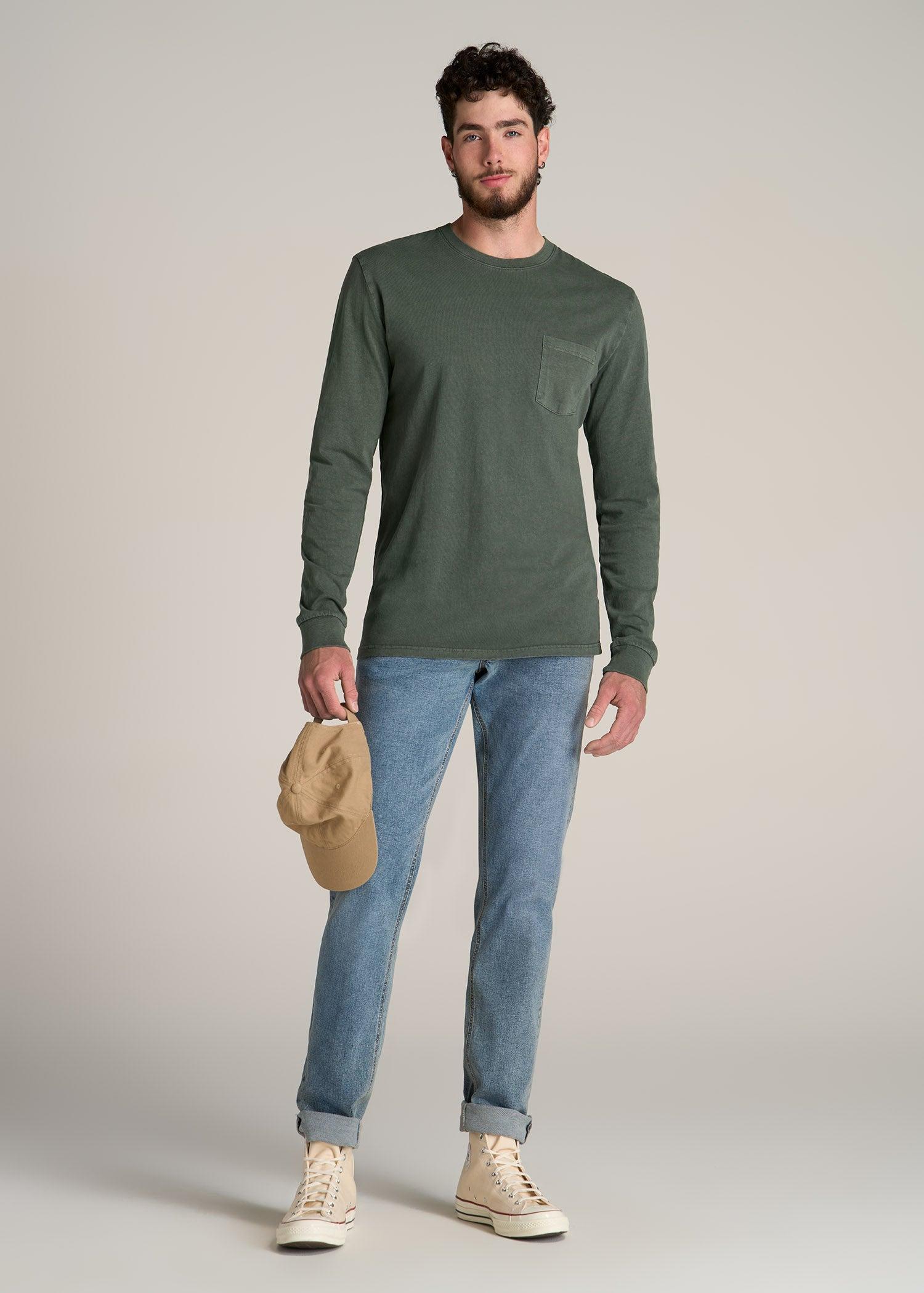 Garment Dyed Long Sleeve Pocket Tall Men's Tee in Spring Olive Male Product Image