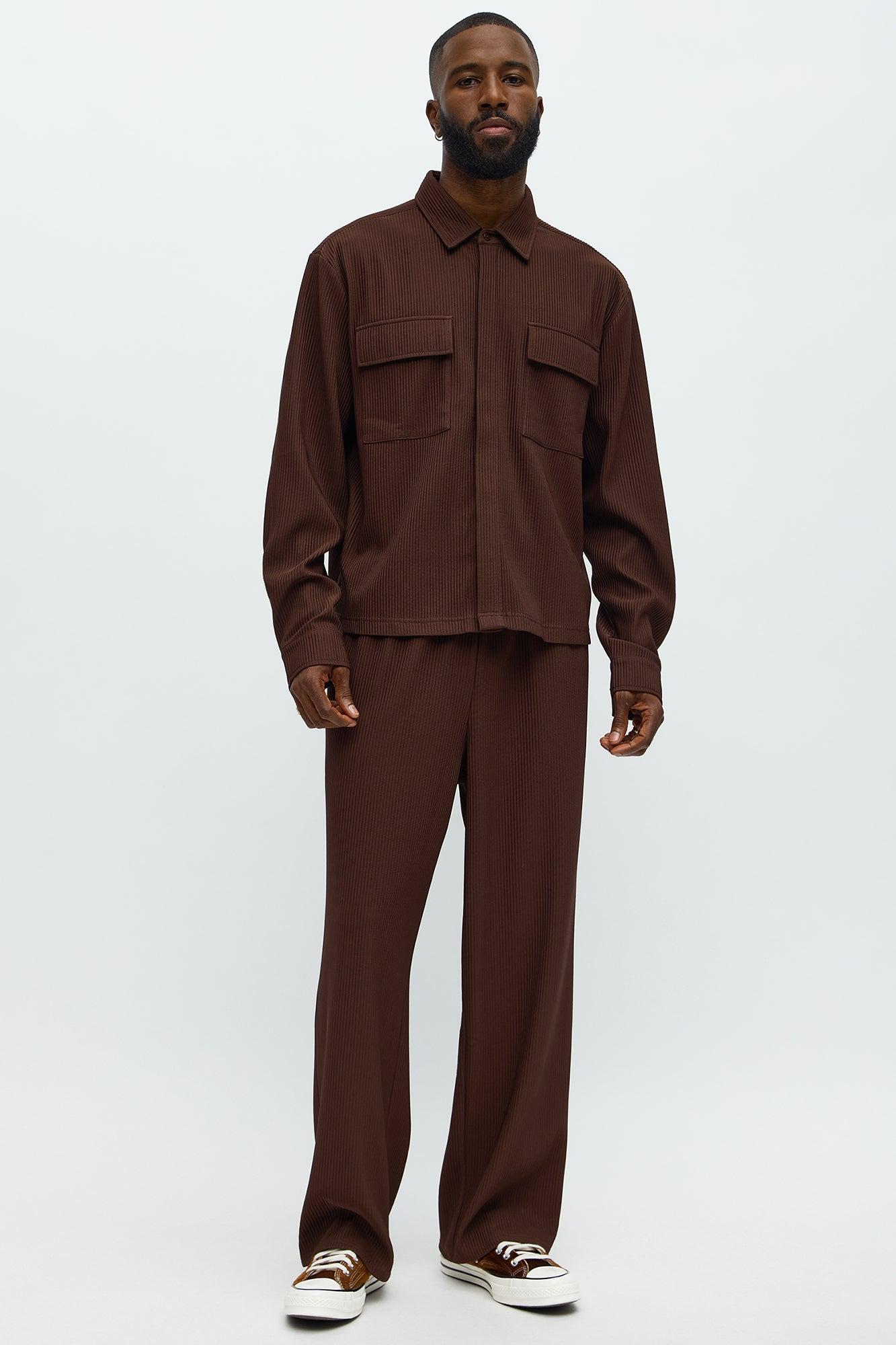 Show Up Cropped Long Sleeve Button Up Shirt - Brown Male Product Image
