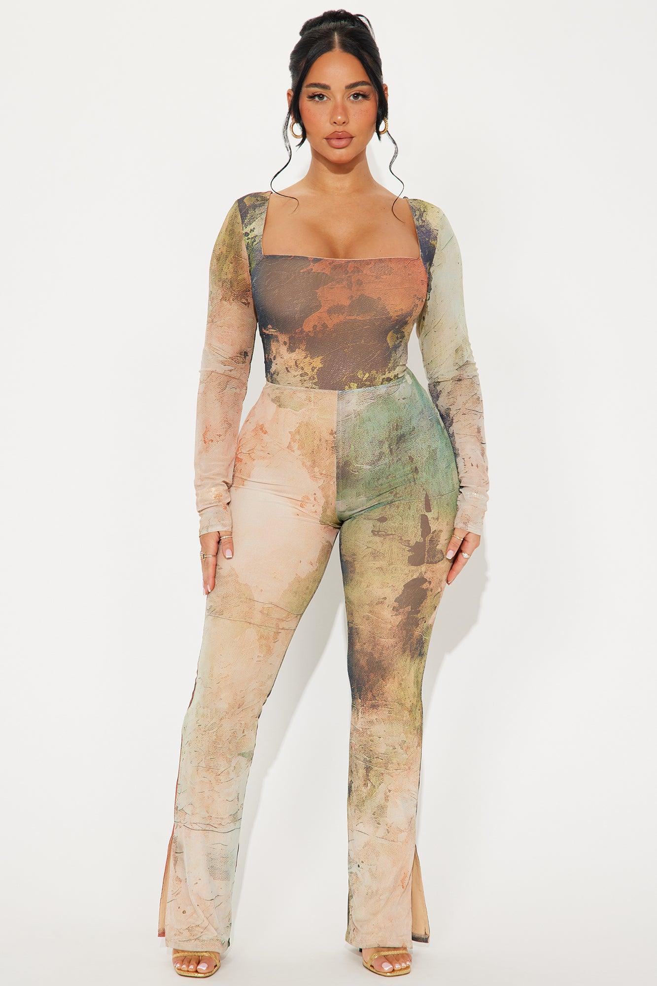 Lost In The Trance Mesh Jumpsuit - Sage/combo Product Image