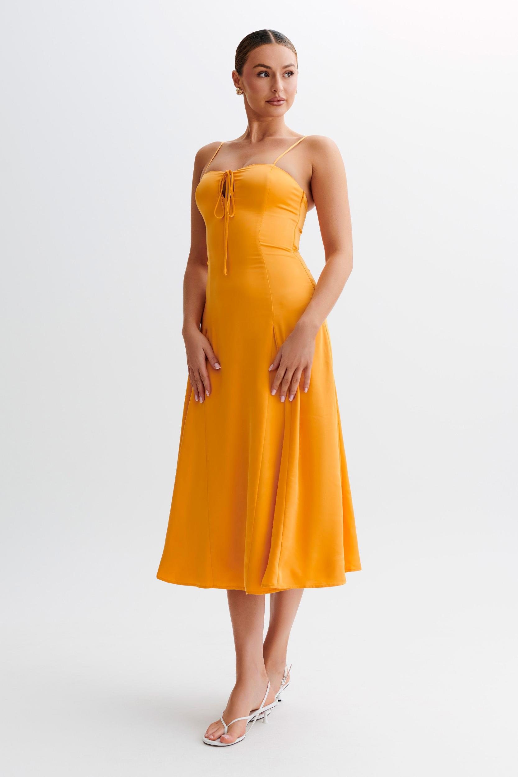Luciana Satin Midi Dress - Tangerine Product Image