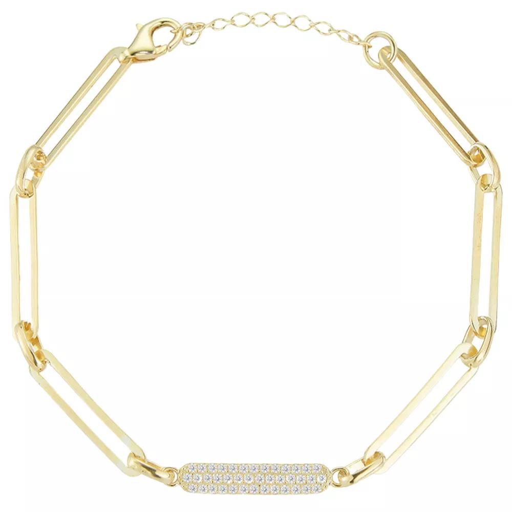 Sunkissed Sterling Cubic Zirconia Link Bar Bracelet, Women's, Size: 7", Gold Tone Product Image