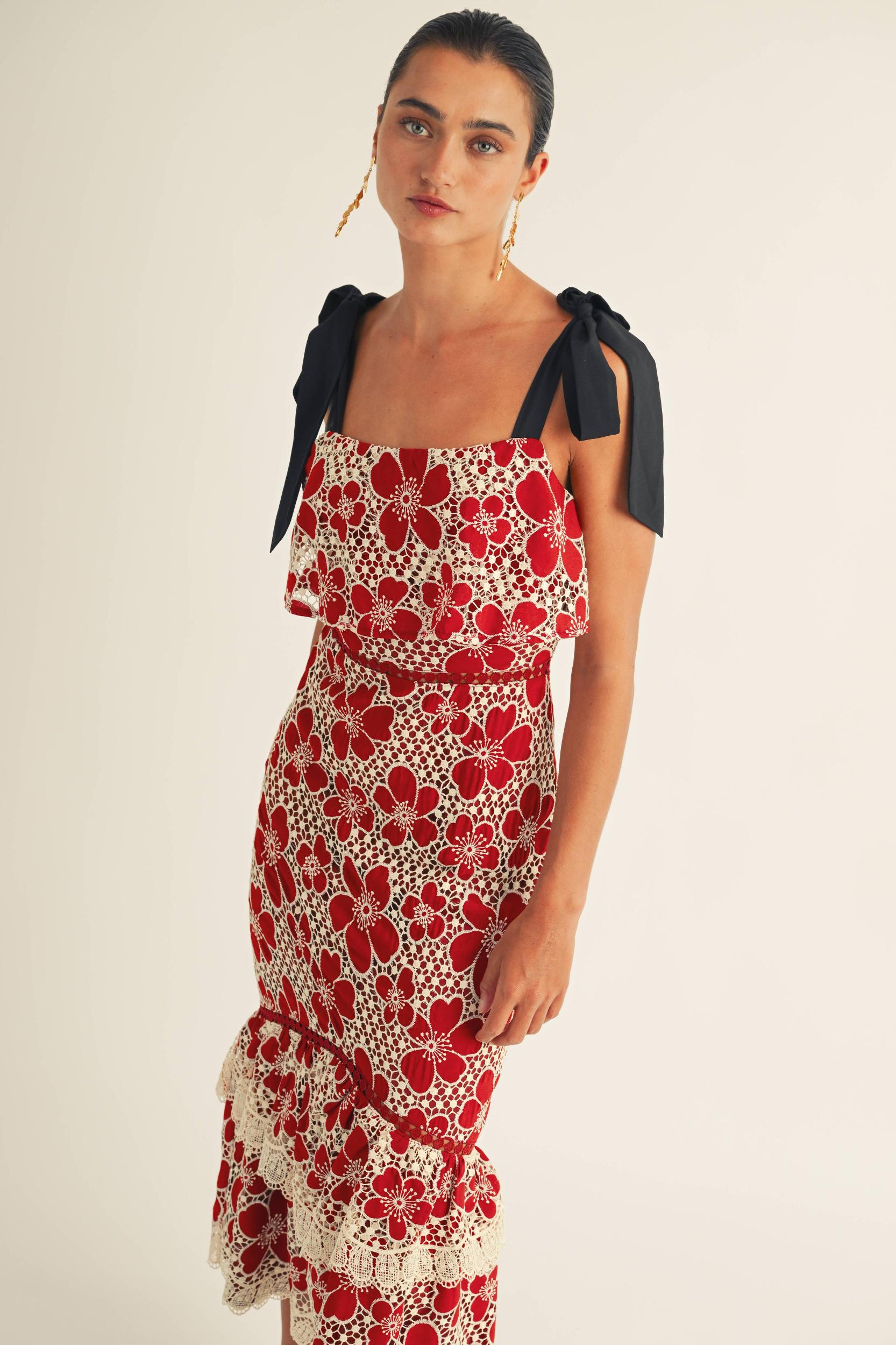 Flower Embo Lace Midi Dress Product Image