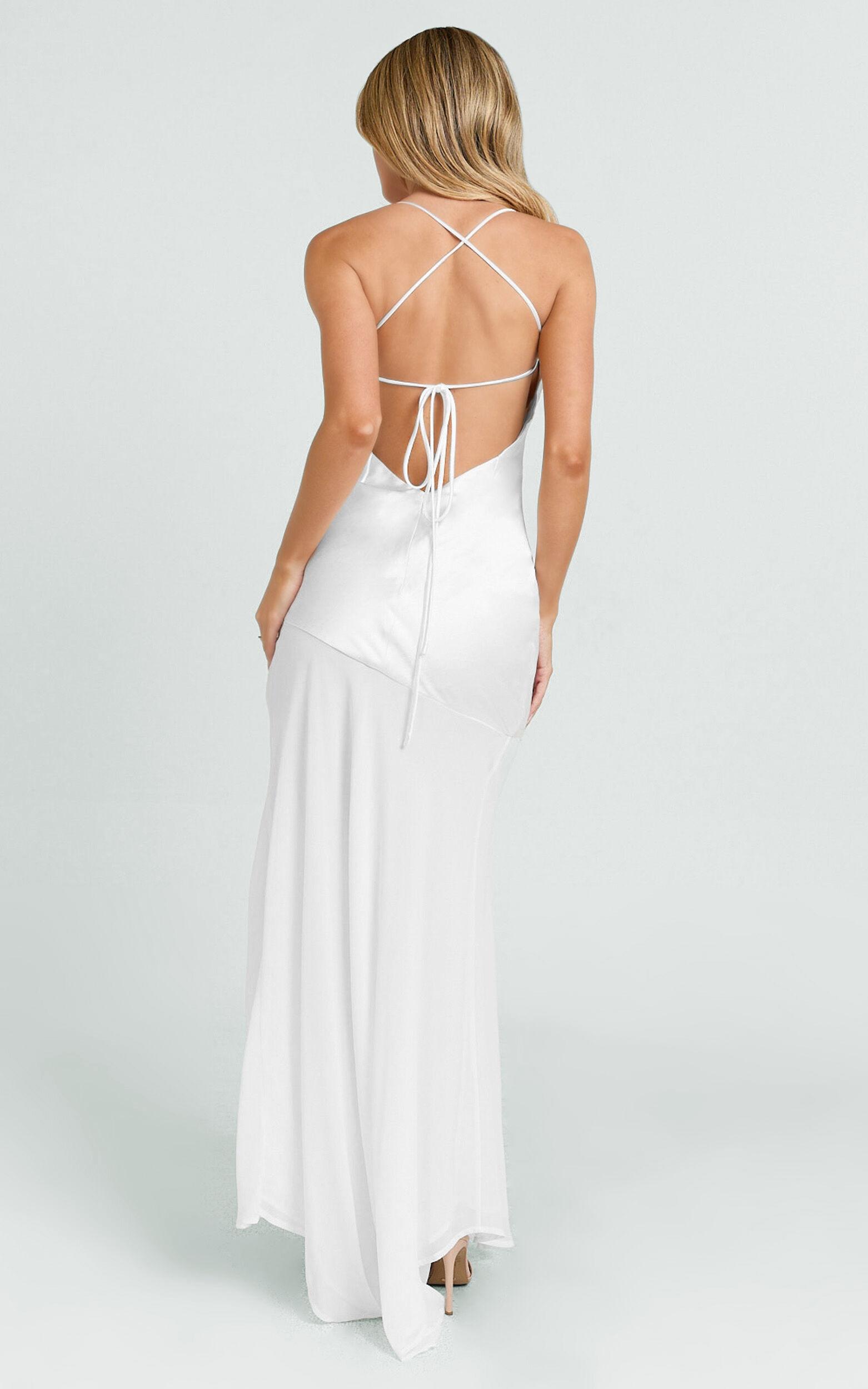 Cassandra Maxi Dress - Scoop Neck Contrast Skirt Slip Dress in White Product Image