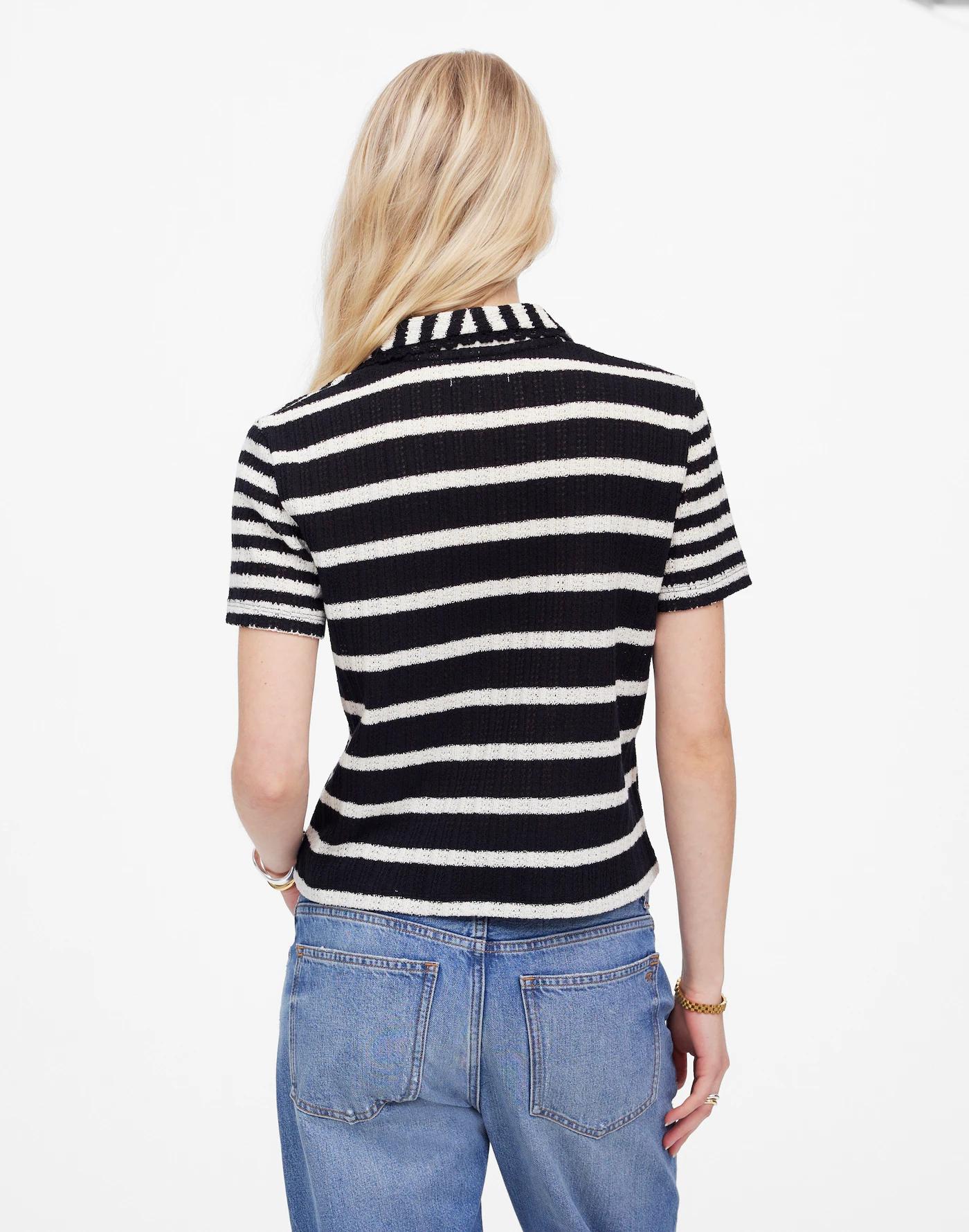 Crochet-Knit V-Neck Sweater Tee Product Image