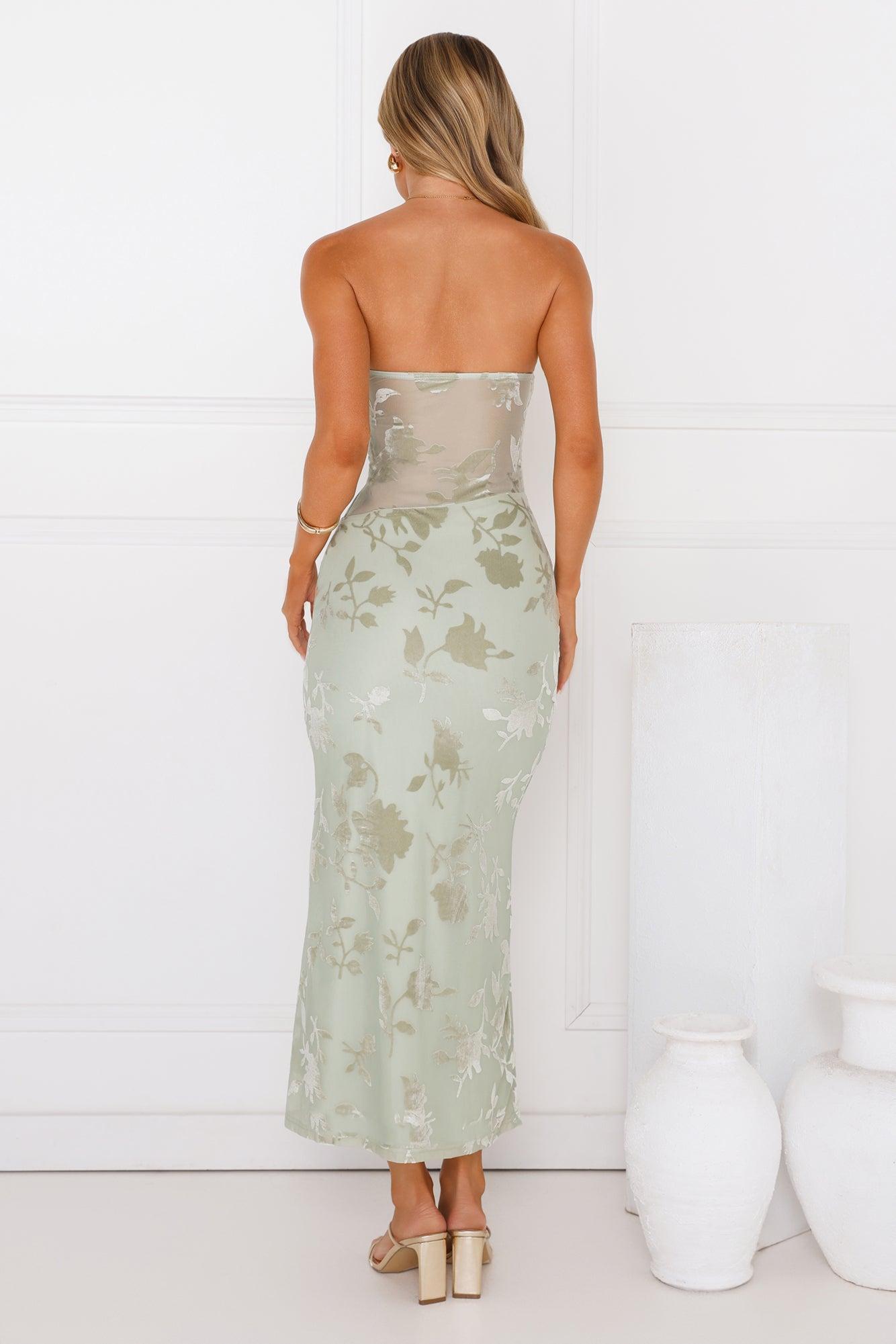 Style Too Good Strapless Mesh Maxi Dress Sage Product Image