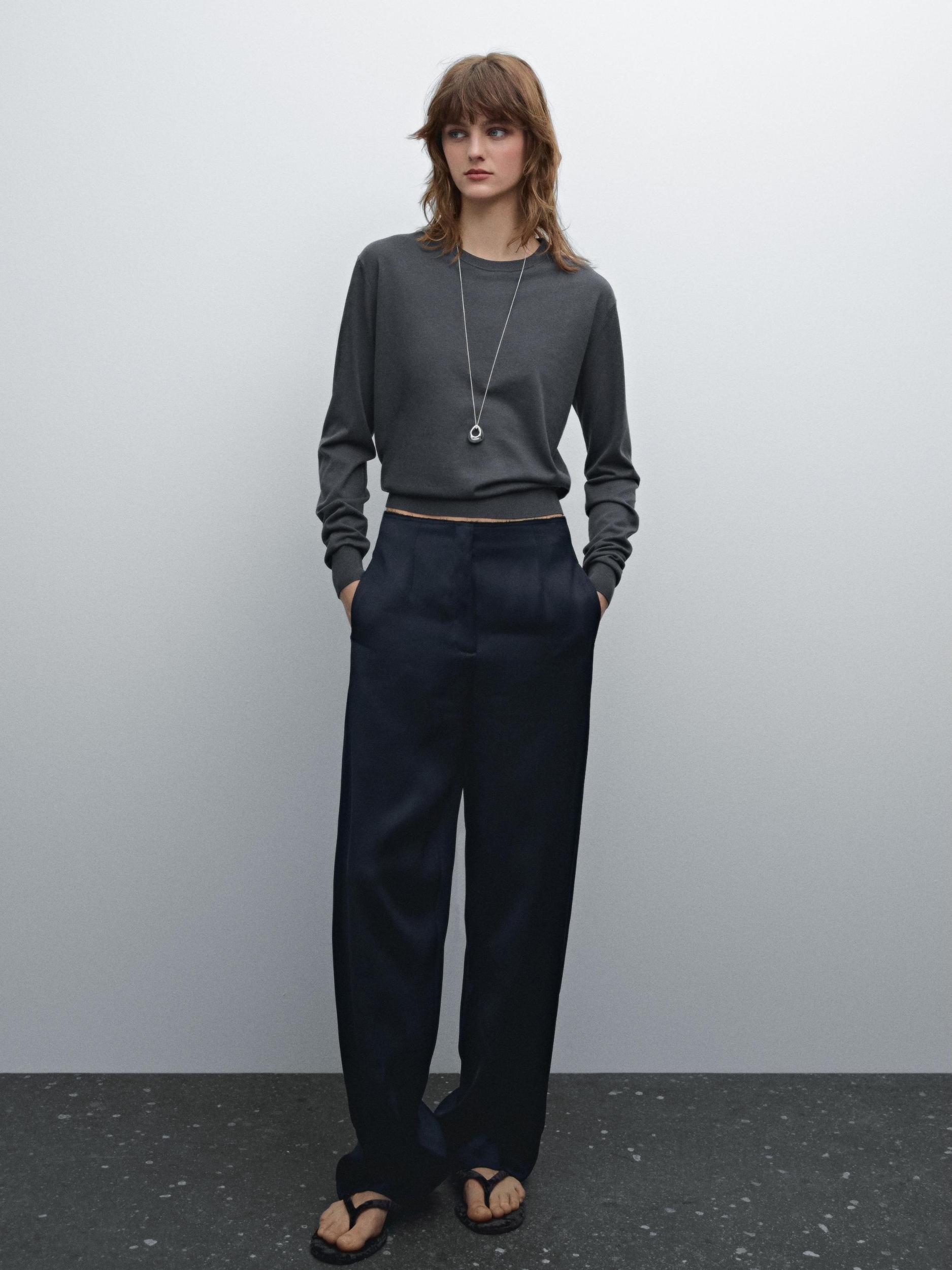 Knitted sweater round neck cotton blend Product Image