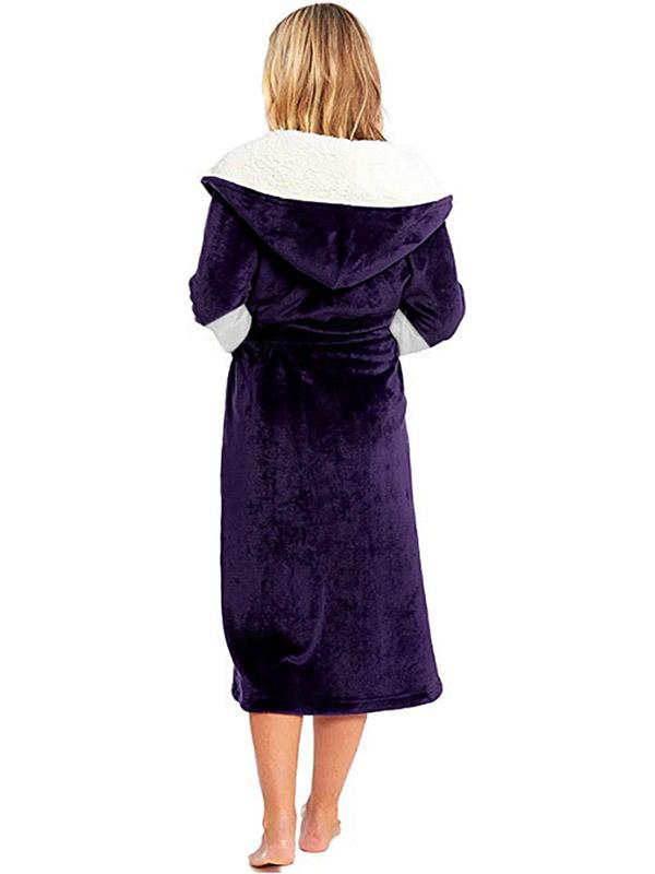 Hooded Belt Fleece Lounge Robe Product Image