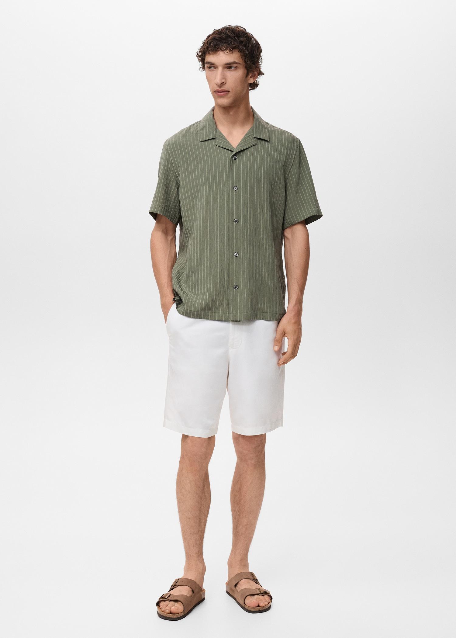 Short sleeve striped shirt - Men | MANGO USA Product Image