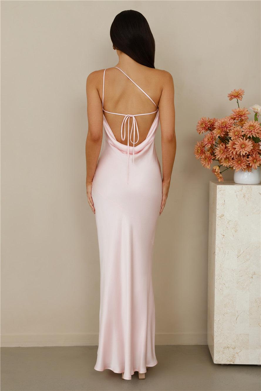 The Evangeline One Shoulder Satin Maxi Dress Pink Product Image