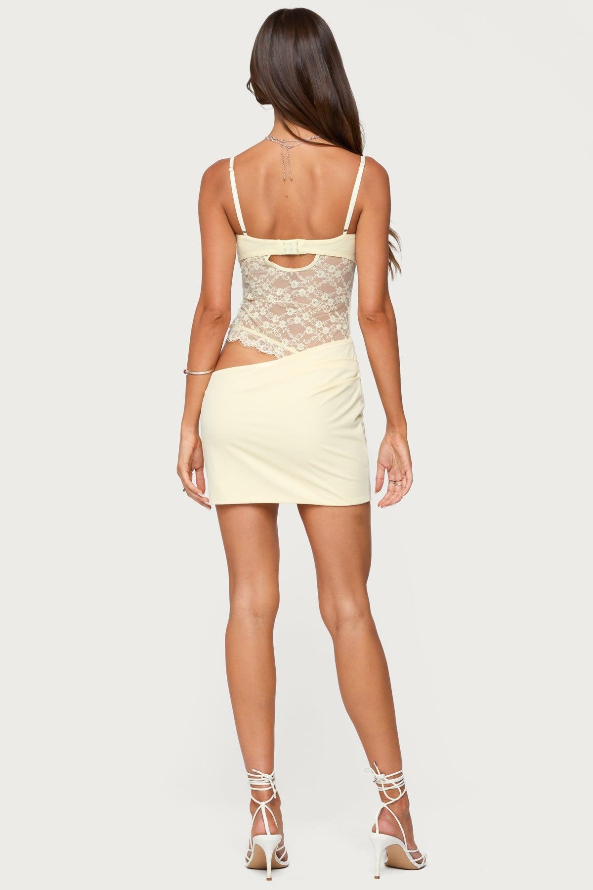 Sheer Lacey Asymmetric Mini Dress Product Image