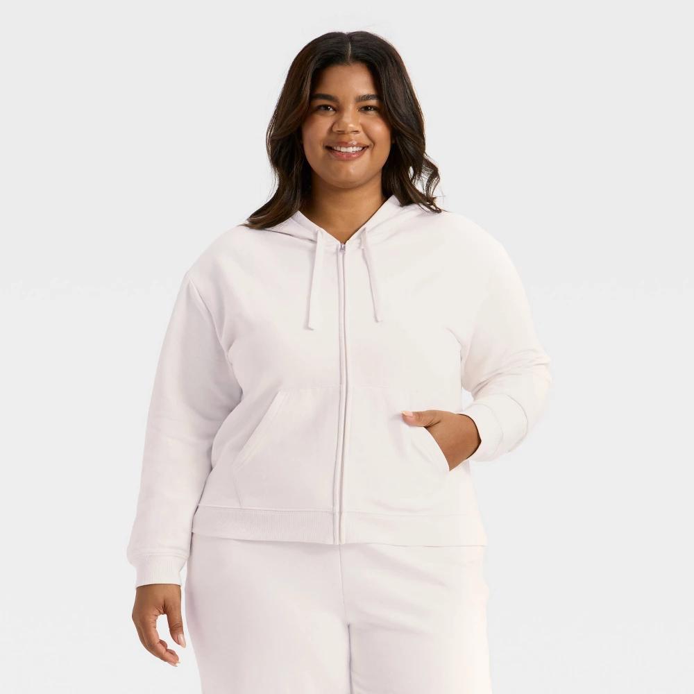 Women's Fleece Zip-Up Sweatshirt - Auden™ Cream 1X Product Image