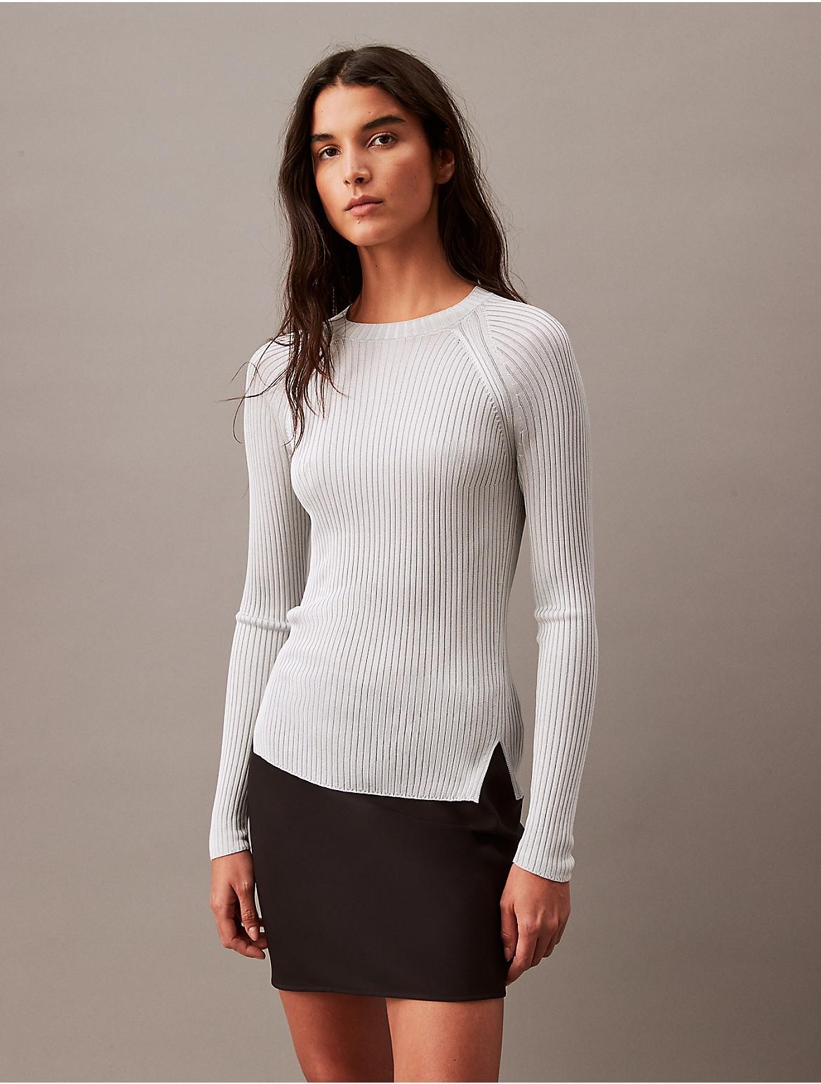 Calvin Klein Womens Shine Viscose Crewneck Sweater - Grey Product Image