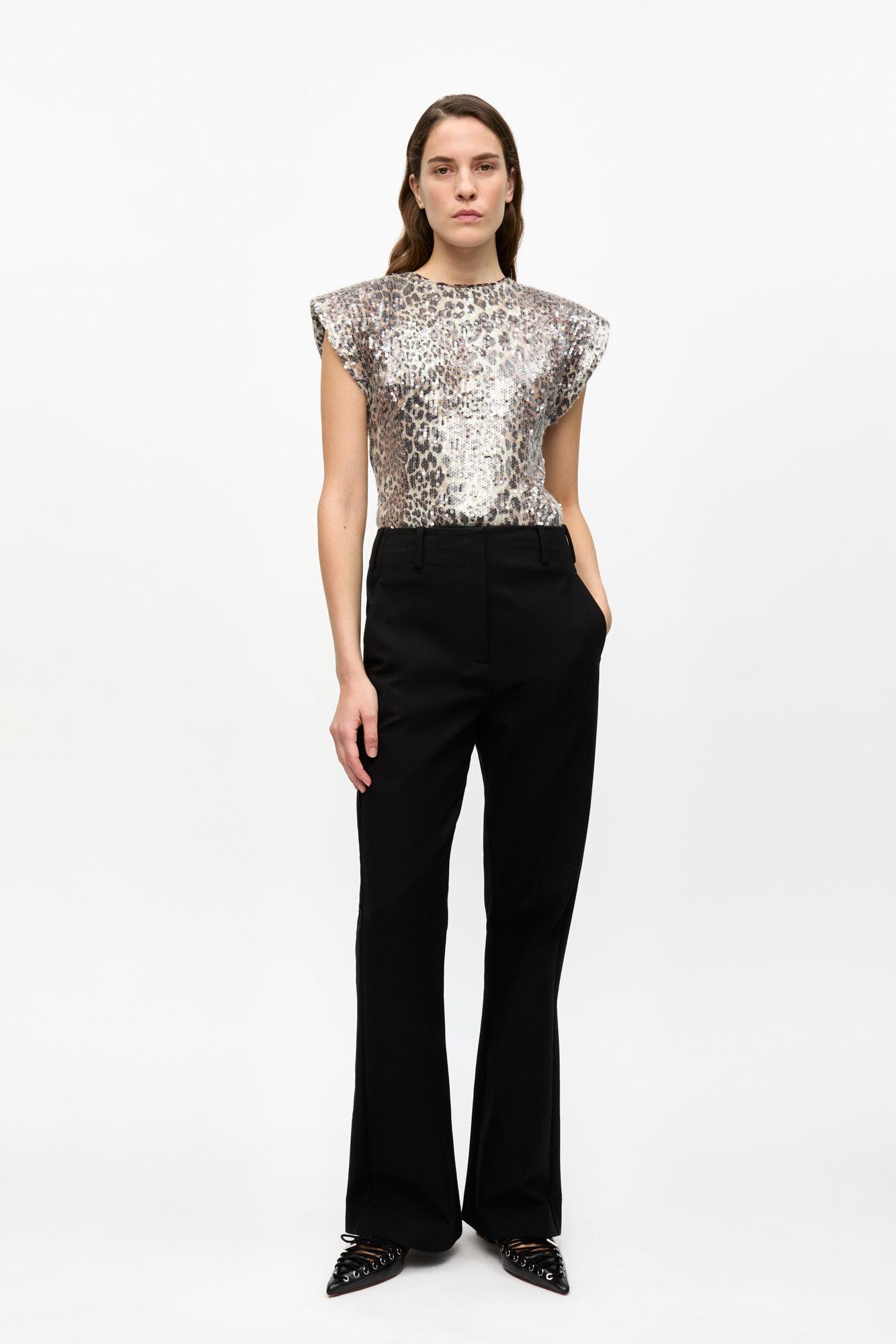 Black Heavy Cotton Tailoring Flared Pants Product Image