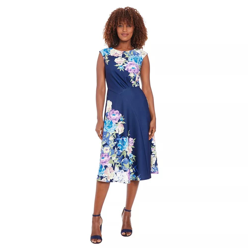 Petite London Times Cap Sleeve Ruched Asymmetrical Waist Fit And Flare Midi Dress, Women's,  Product Image