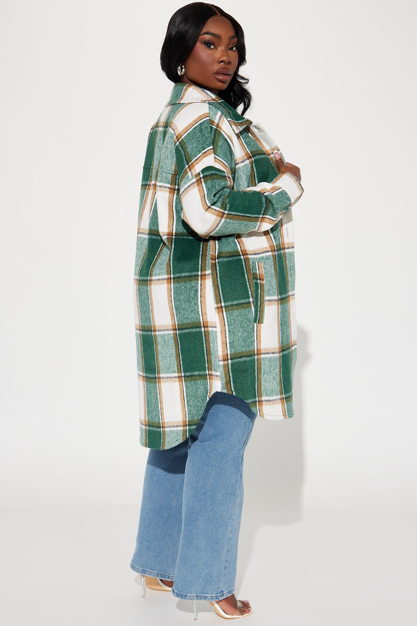 Veronica Hooded Plaid Shacket - Green/combo Product Image
