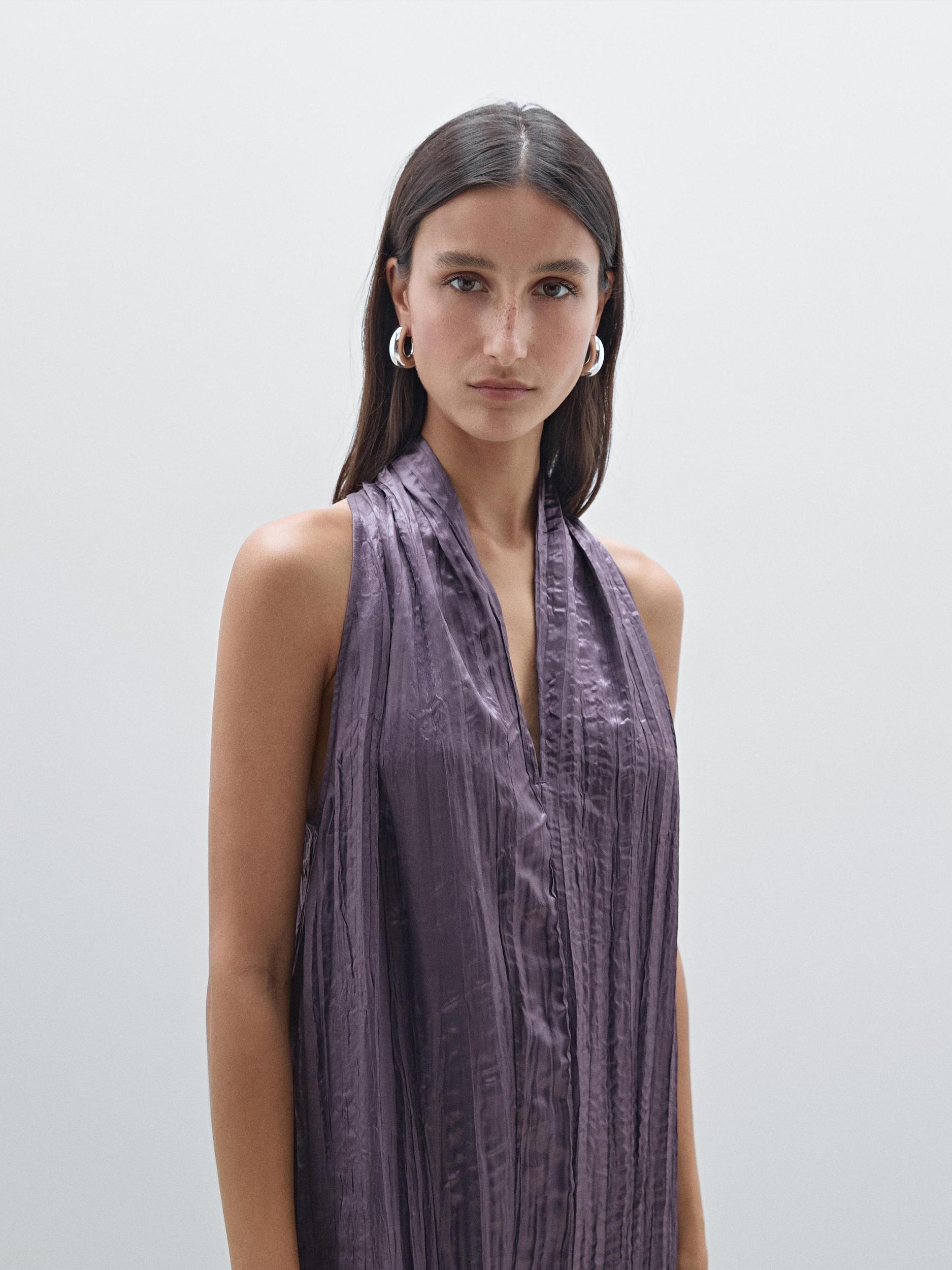 Long pleated halterneck dress Product Image
