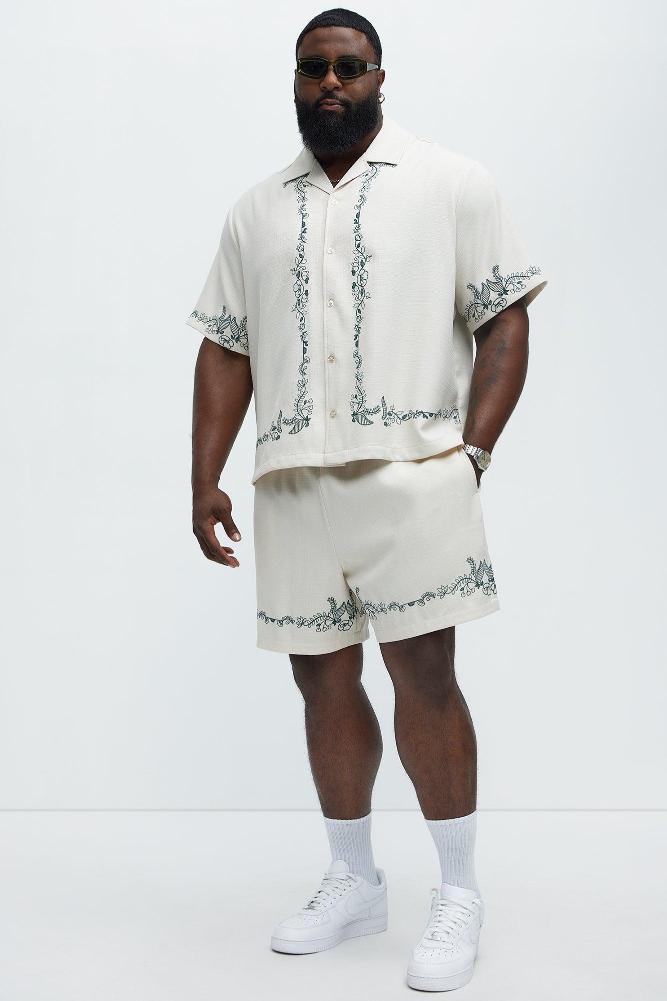 Vine Border Embroidered Shorts - Cream Product Image