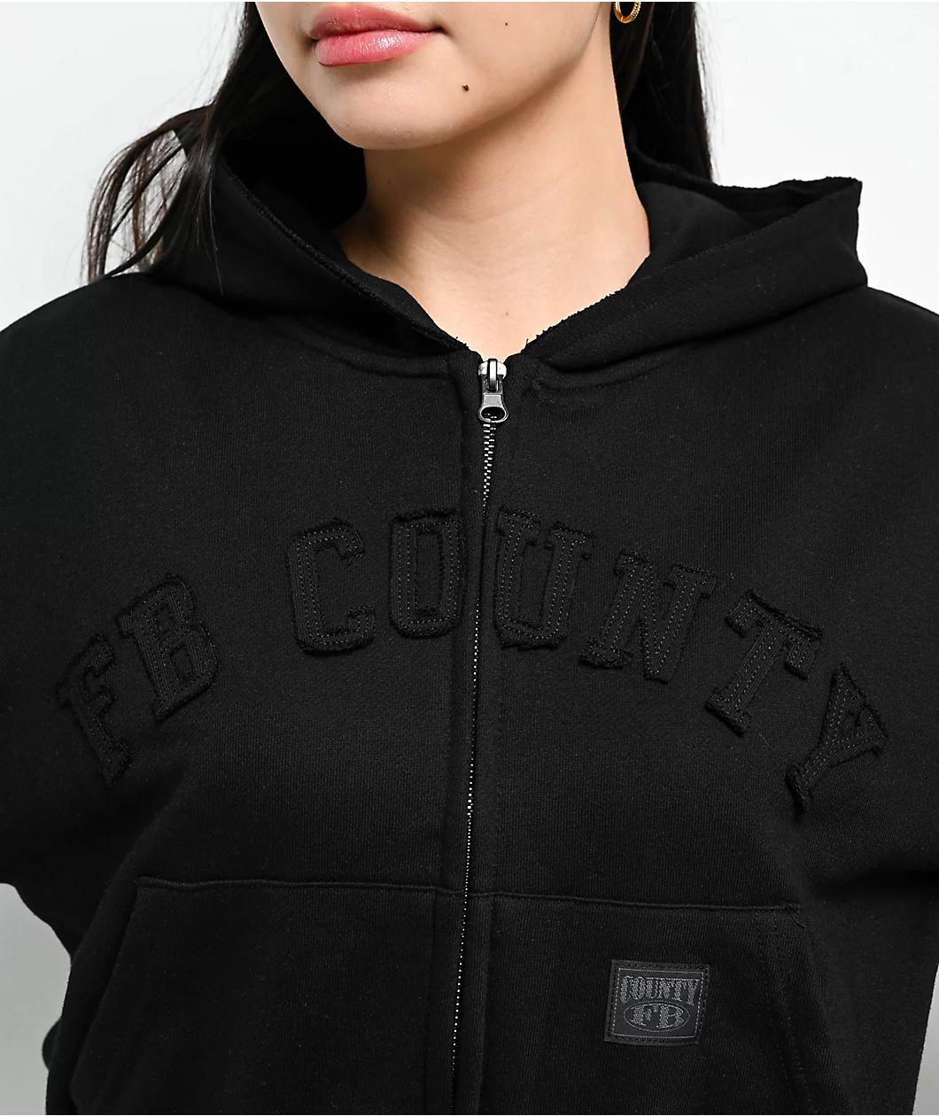 FB County French Terry Black Crop Zip Hoodie Product Image
