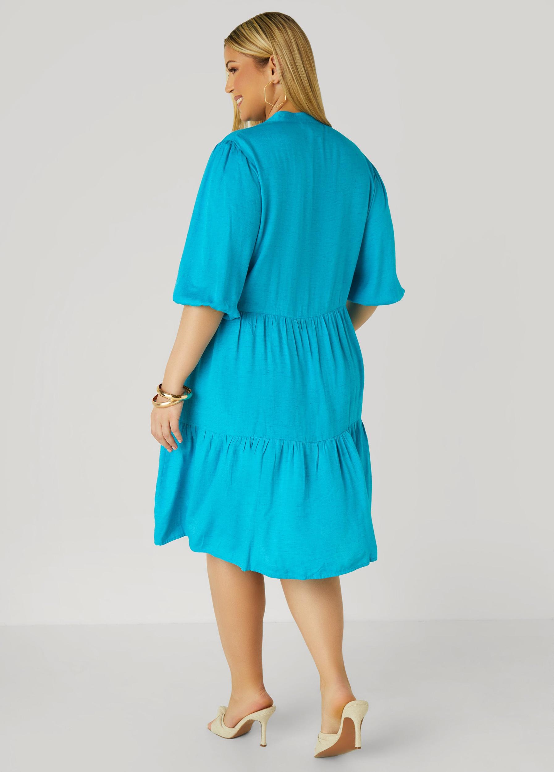 Plus Size Flounced Woven Shirtdress Ashley Stewart Product Image