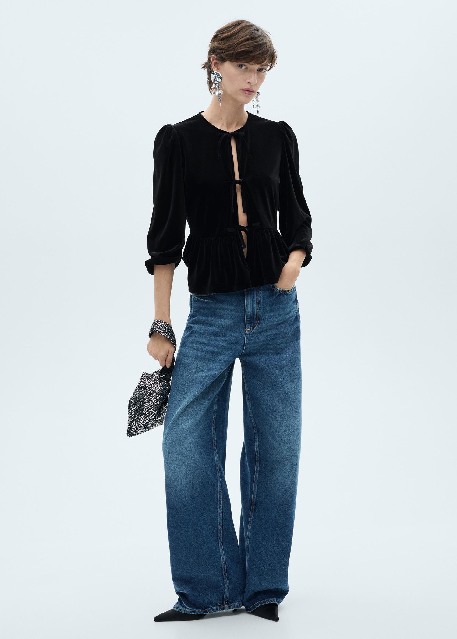 Velvet blouse with bows - Women | MANGO USA Product Image