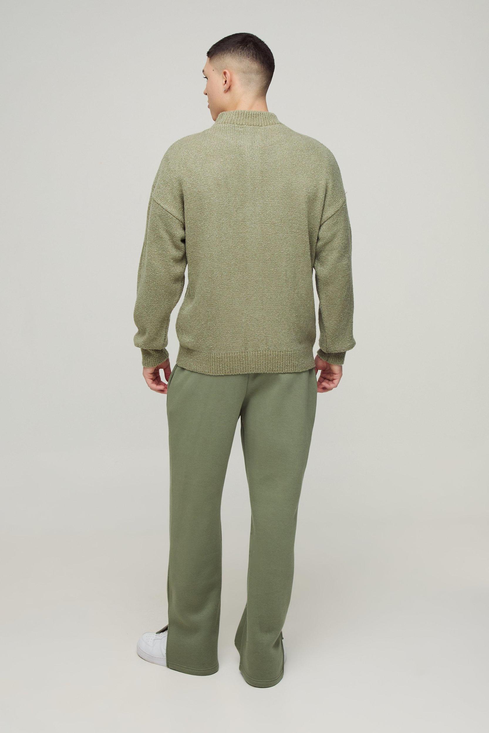 Relaxed Fit Boucle Zip Up Knitted Sweater | boohooMAN USA Product Image