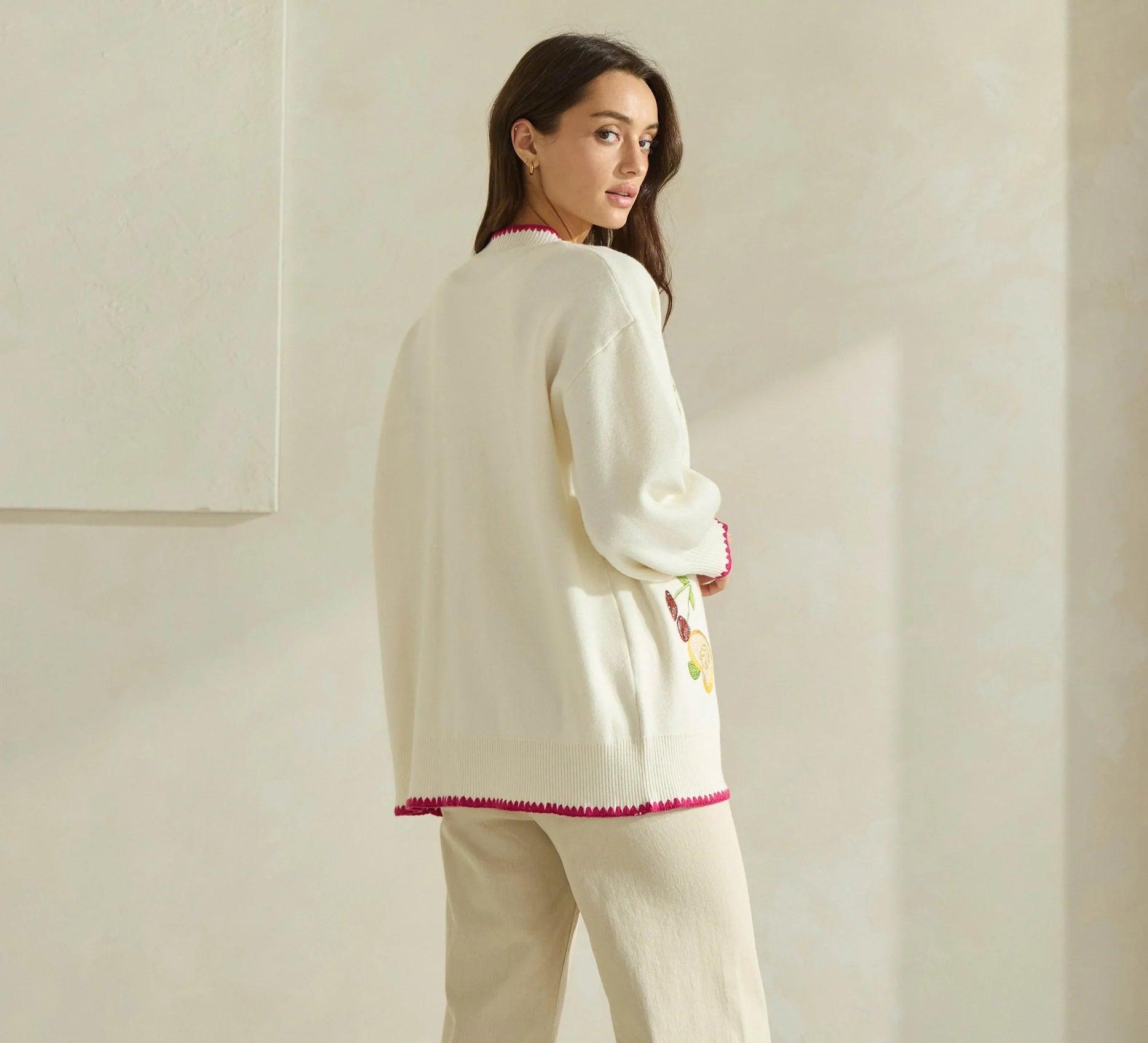 Embroidered V-Neck Cardigan Product Image