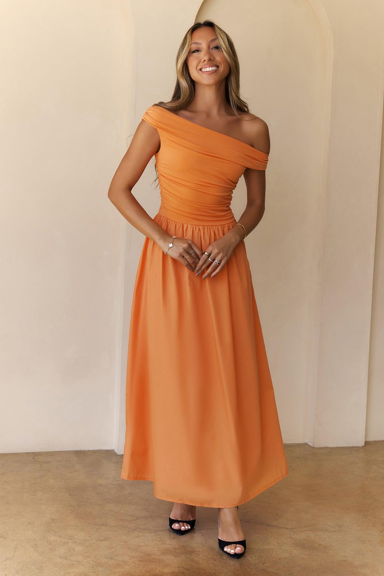 Camellia Charm Off Shoulder Maxi Dress Orange Product Image