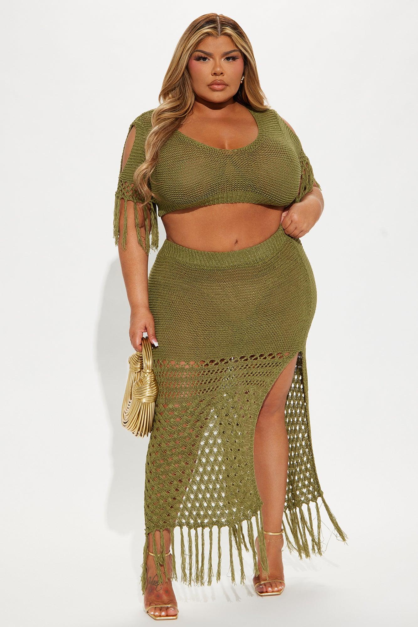 Get Away With It Crochet Skirt Set - Olive Product Image